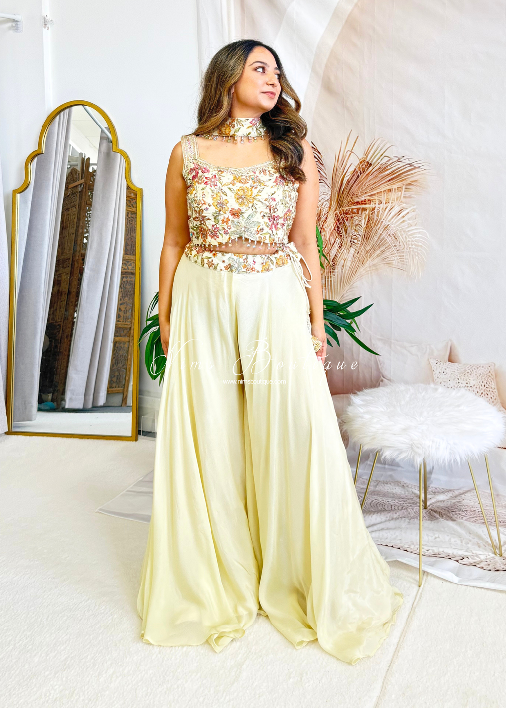 Pastel Embroidered Top and Trouser Suit (size 12)
