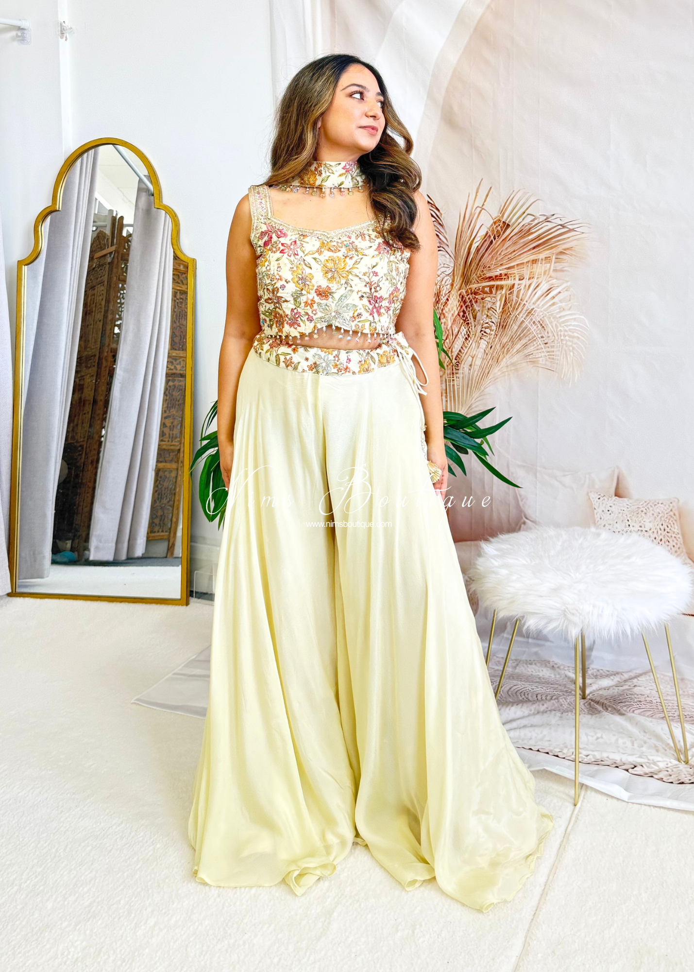 Pastel Embroidered Top and Trouser Suit (size 12)