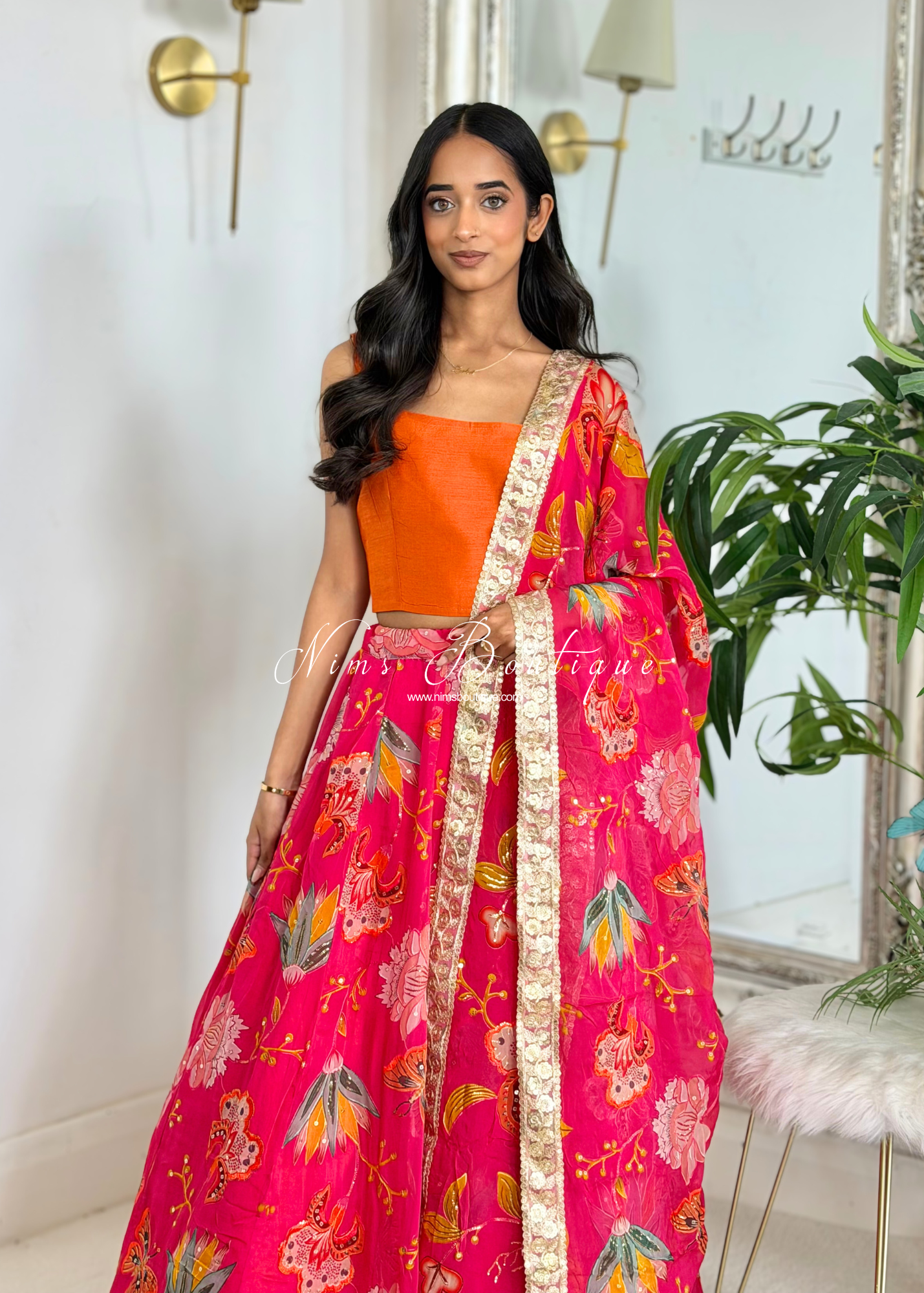 Lillianna Hot Pink Floral readymade skirt/lehnga (size 4-18)
