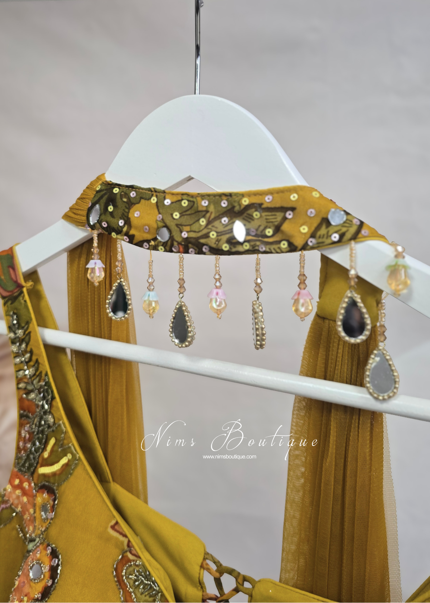 Mustard Floral & Mirror Detail Gharara Suit (size 10-12)