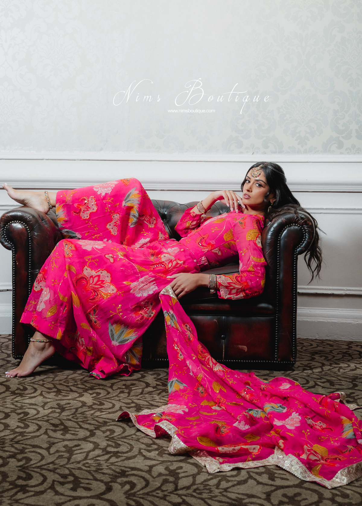 Lillianna Hot Pink Floral readymade trousers (size 4-22)