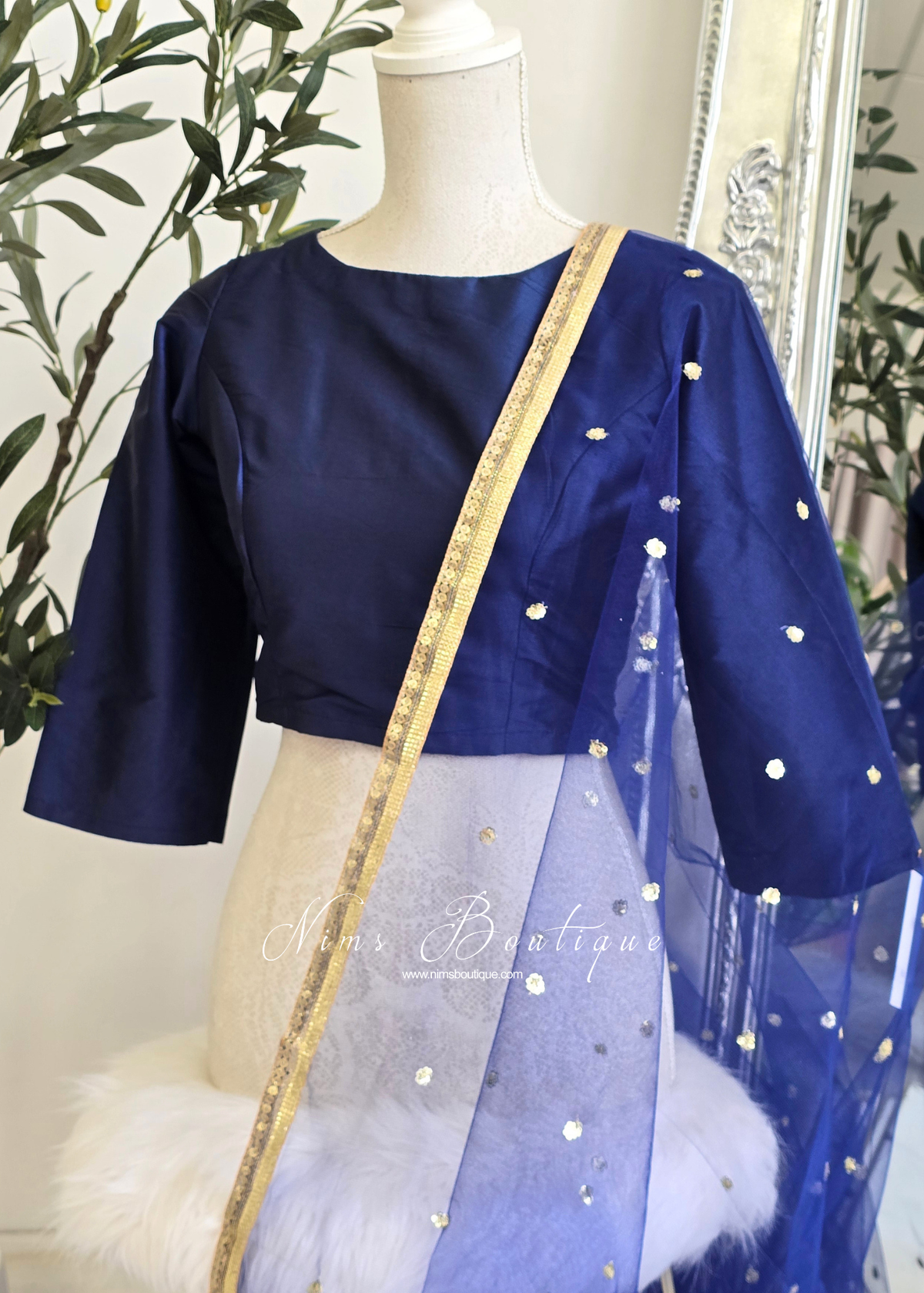 NB Navy Blue Net Sequin Dupatta/Chunni