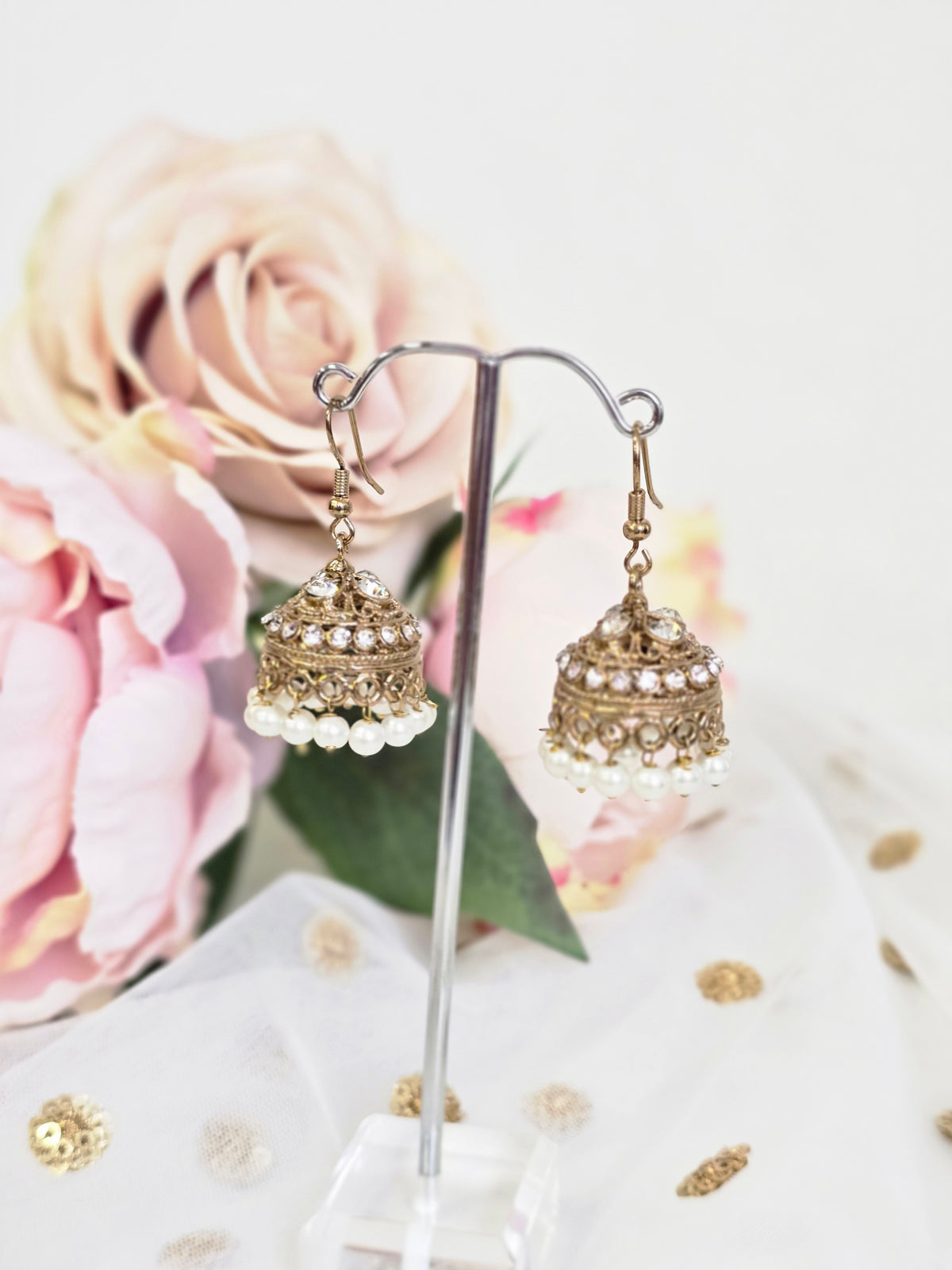 Mini Antique Gold & Pearl Jhumka Earrings