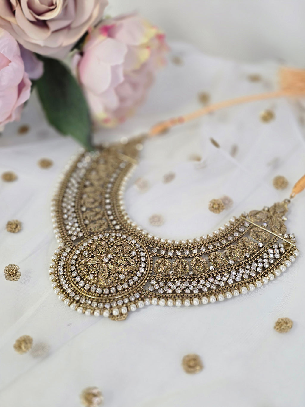 Madhubala Antique Gold & Pearl Statement necklace