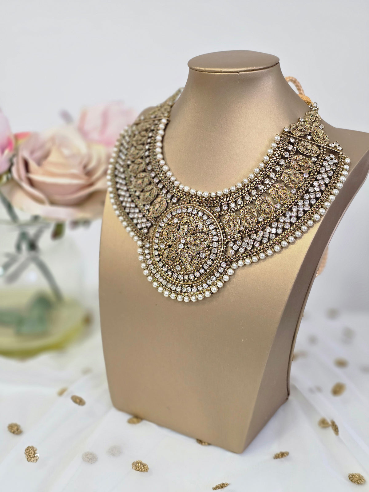 Madhubala Antique Gold & Pearl Statement necklace