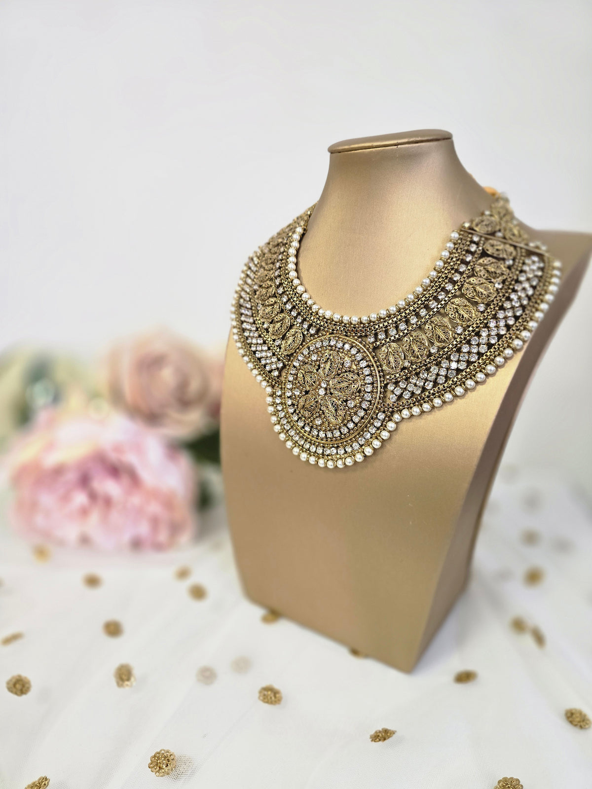 Madhubala Antique Gold & Pearl Statement necklace