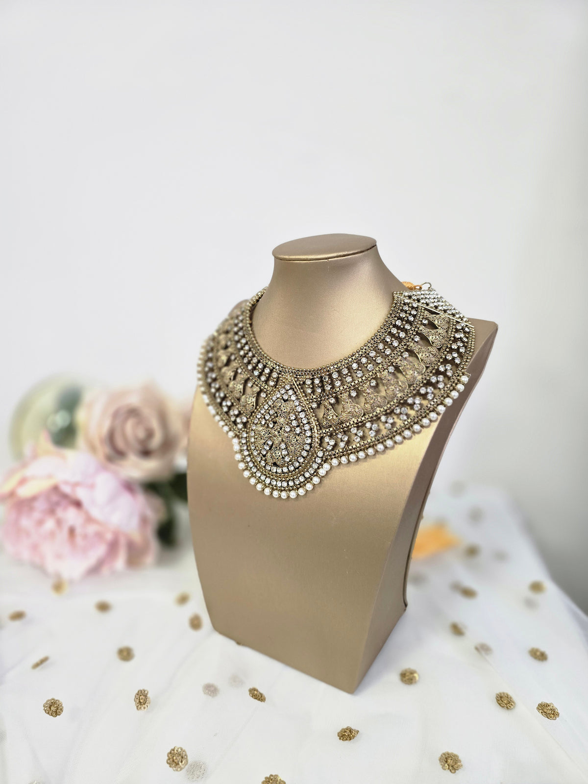 Waheeda Antique Gold & Pearl Statement necklace