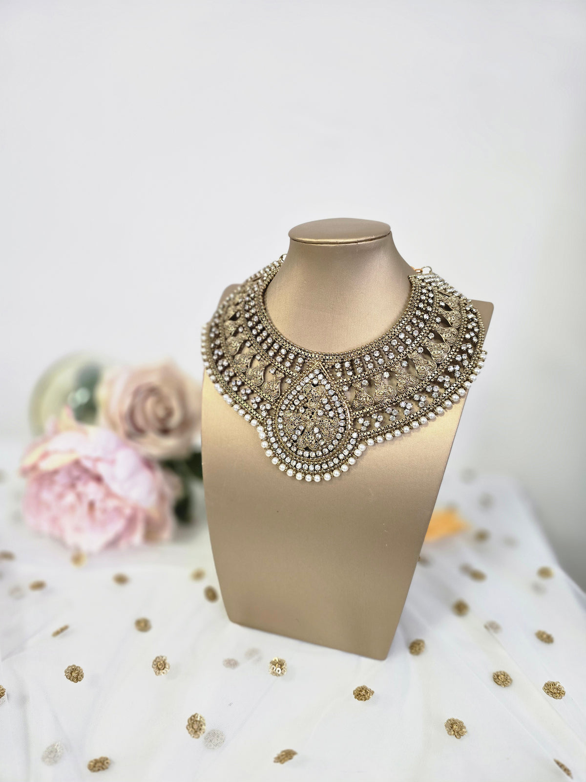 Waheeda Antique Gold & Pearl Statement necklace