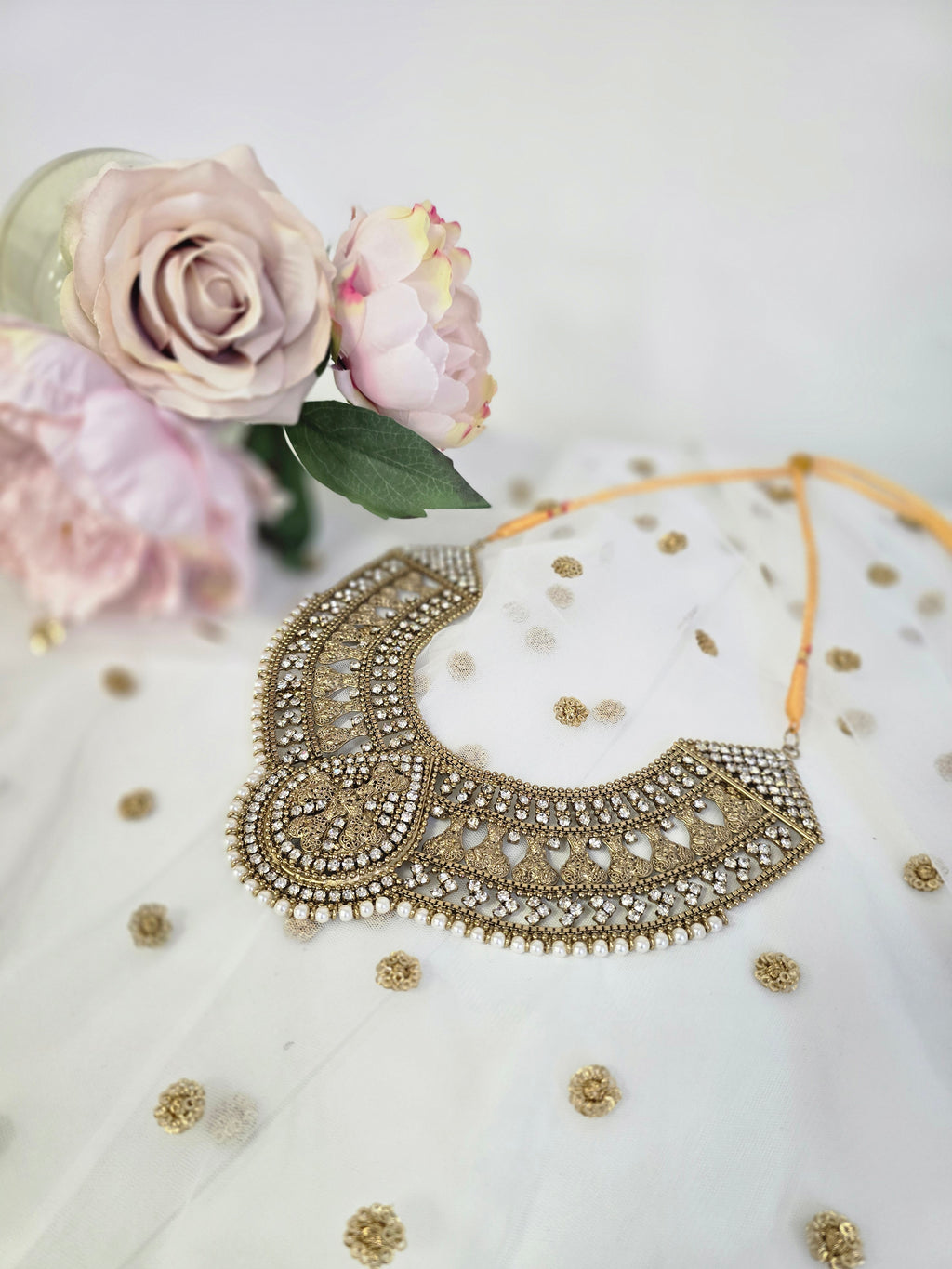 Waheeda Antique Gold & Pearl Statement necklace