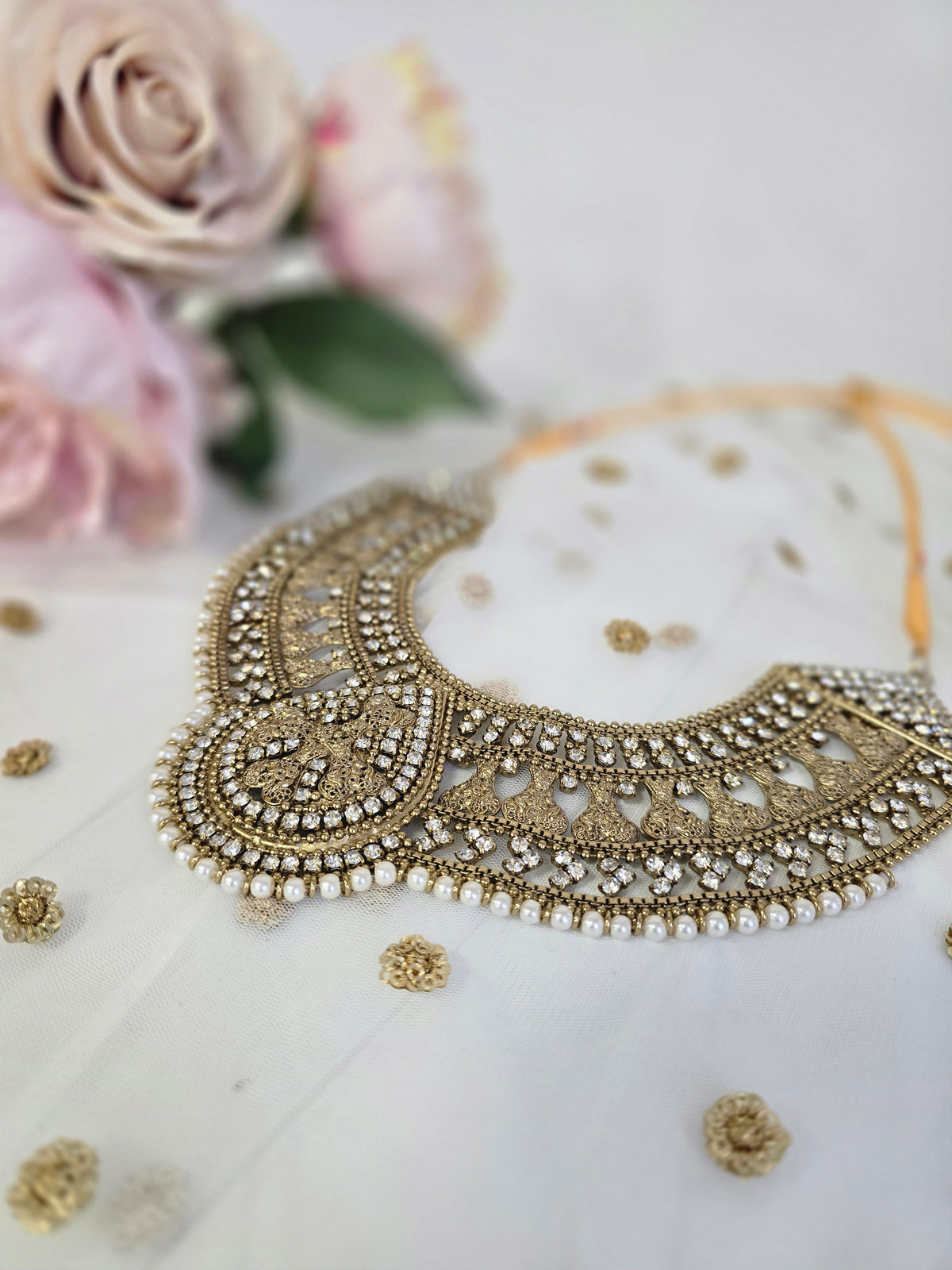 Waheeda Antique Gold & Pearl Statement necklace