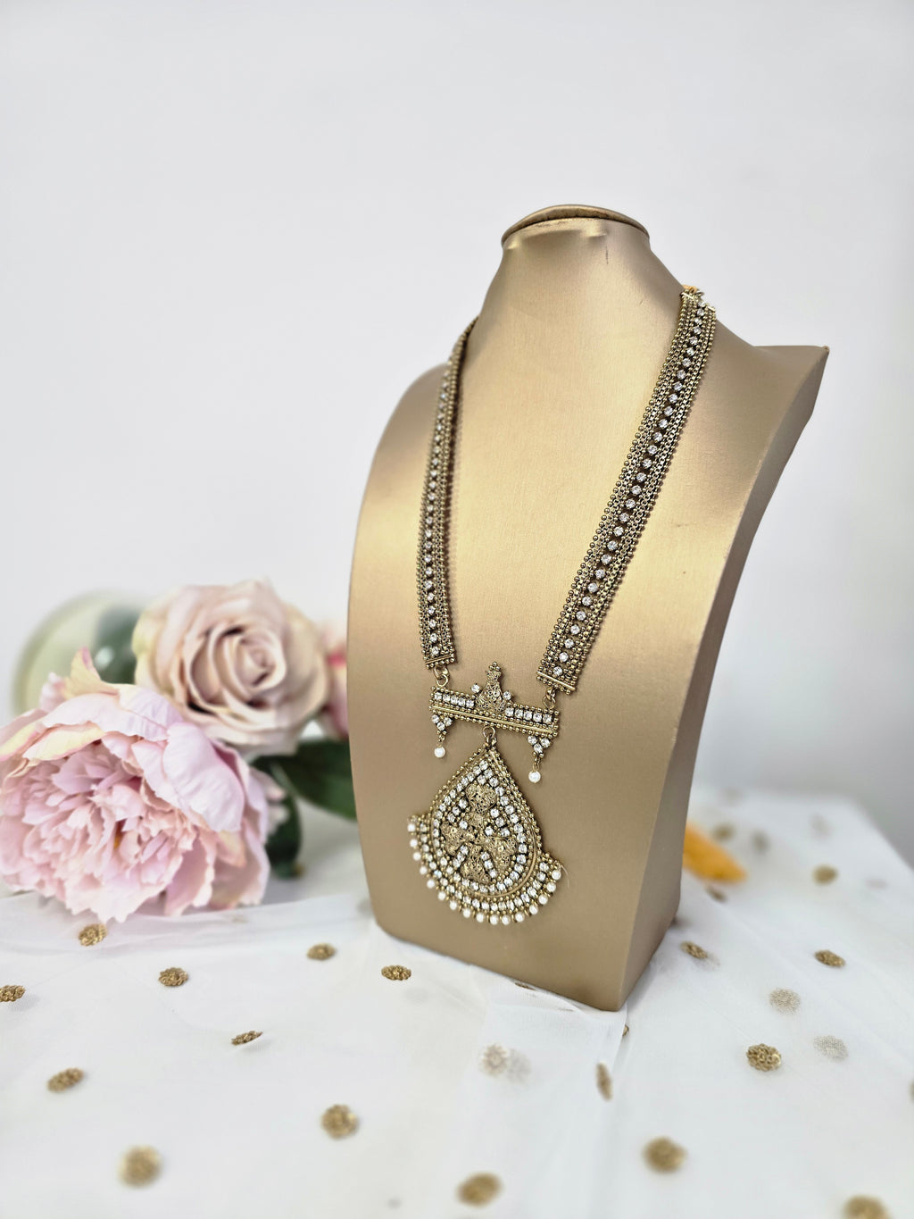 Waheeda Antique Gold & Pearl long necklace