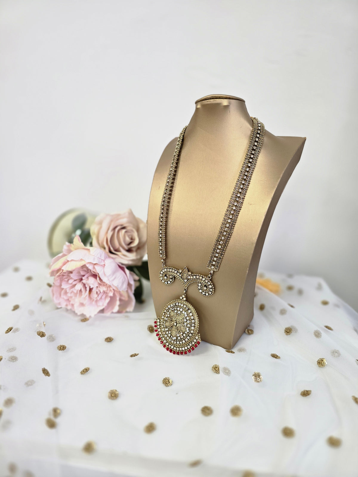 Madhubala Antique Gold & Red long necklace