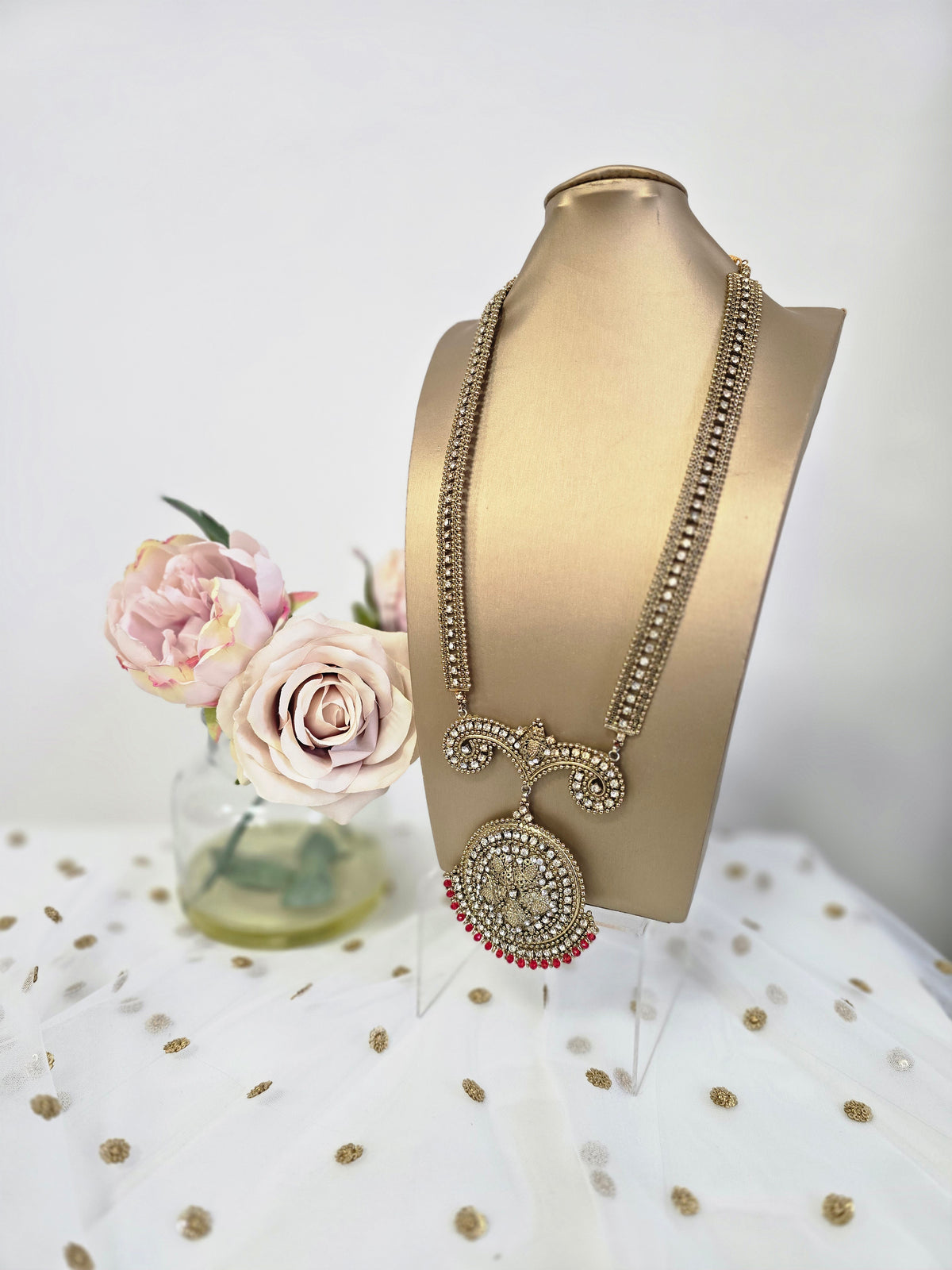Madhubala Antique Gold & Red long necklace