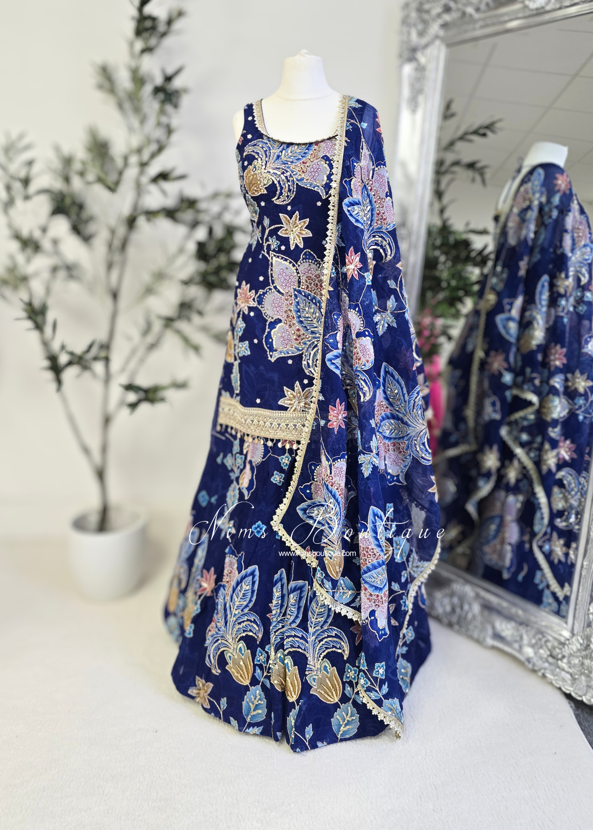 Luxury Dark Blue Embellished Gharara Suit (size 10-12)