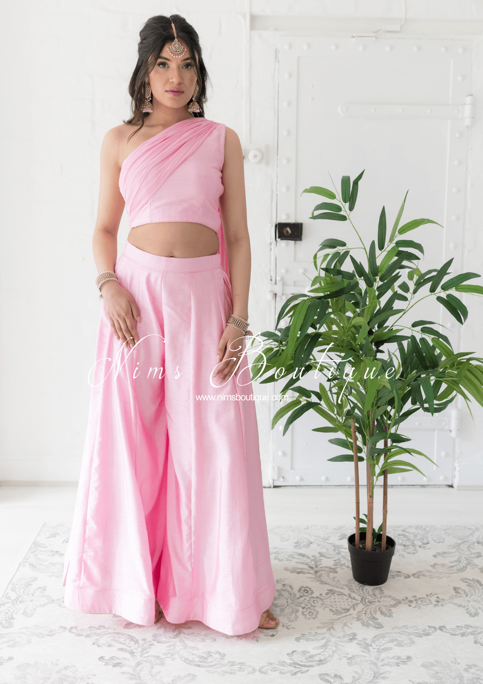 Nims Boutique Arya Baby Pink Luxury One Shoulder & Dupatta blouse 6-14