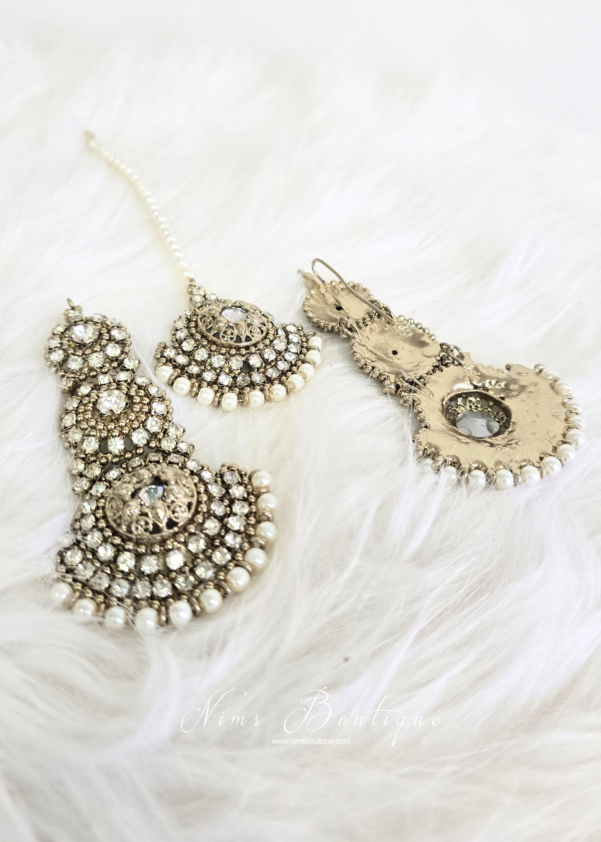 Royal Radha Pearl Earrings & Tikka Set