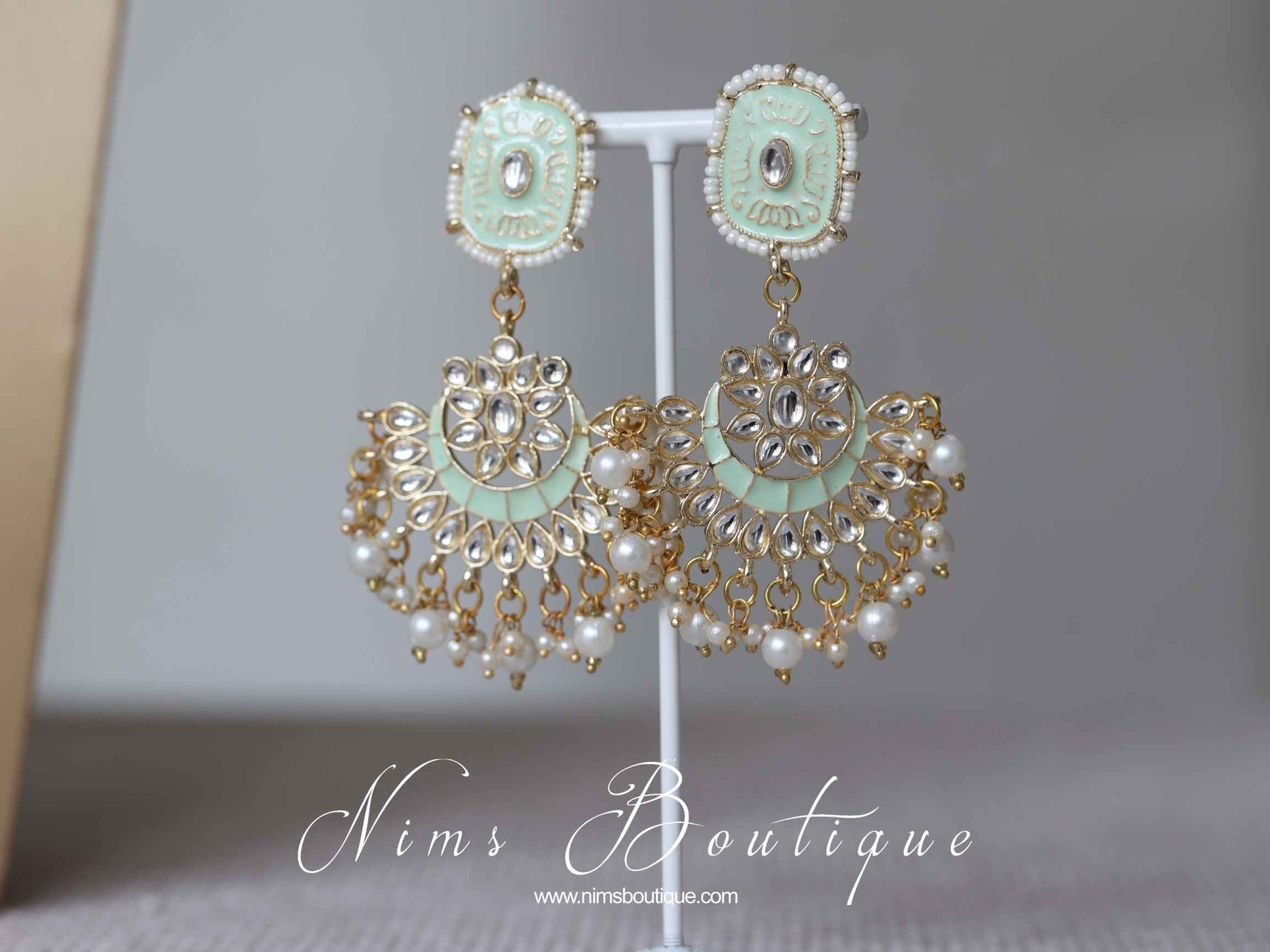 Nims Boutique Mishka Light Mint Green Blossom Meenakari Set