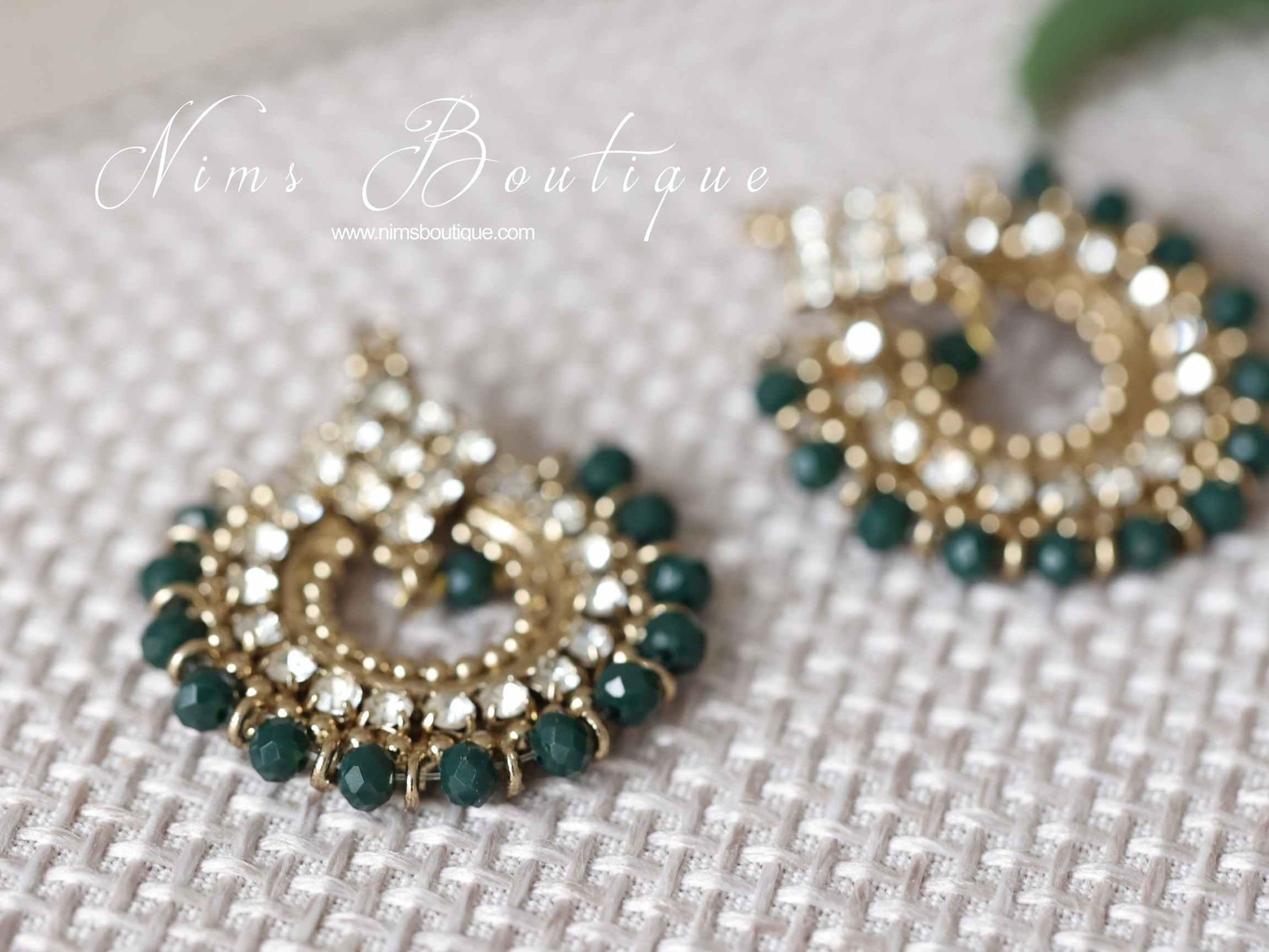 Nims Boutique Vidya Antique Royal Dark Green Earrings