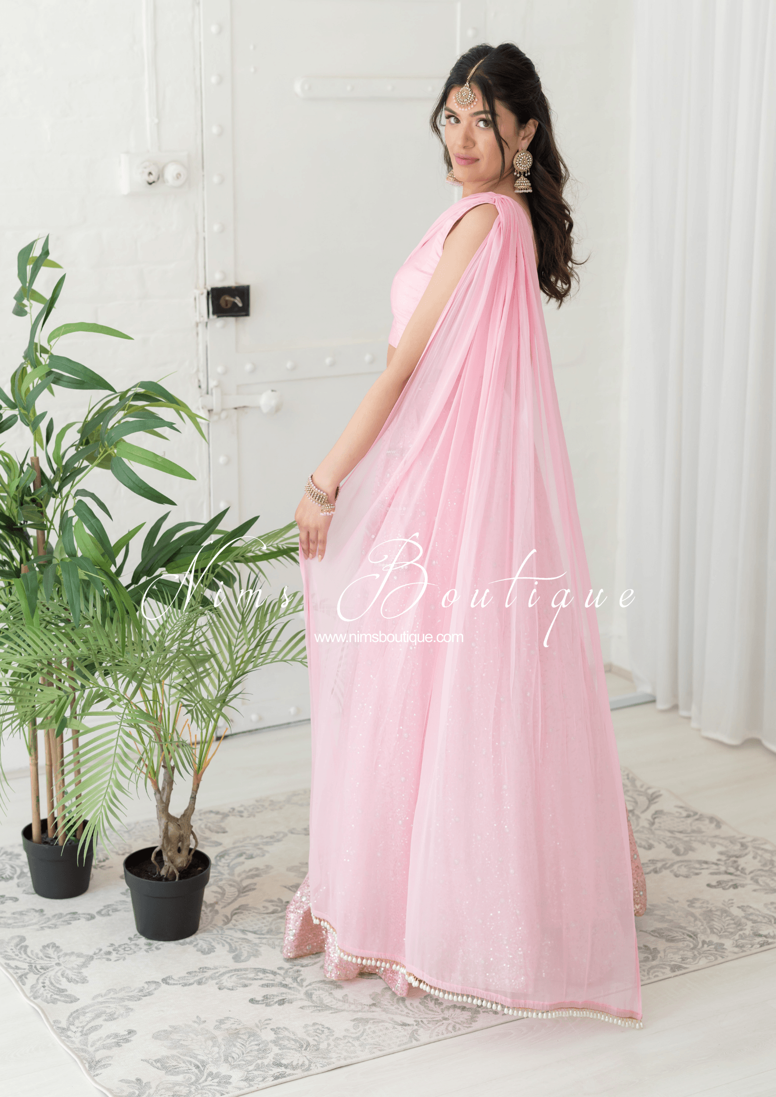 Nims Boutique Arya Baby Pink & Gold Sequin Luxury Skirt sizes 4-14