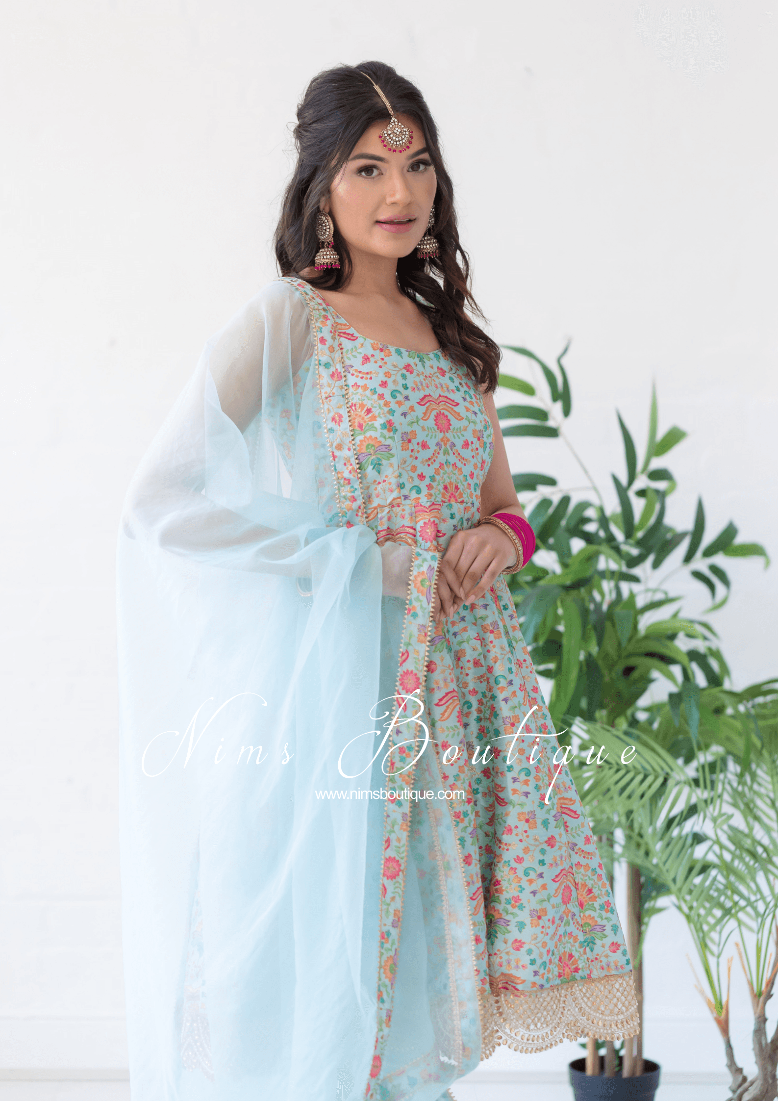 Nims Boutique Mia Blue & Multicolour Frock Pajami Suit sizes 4-16