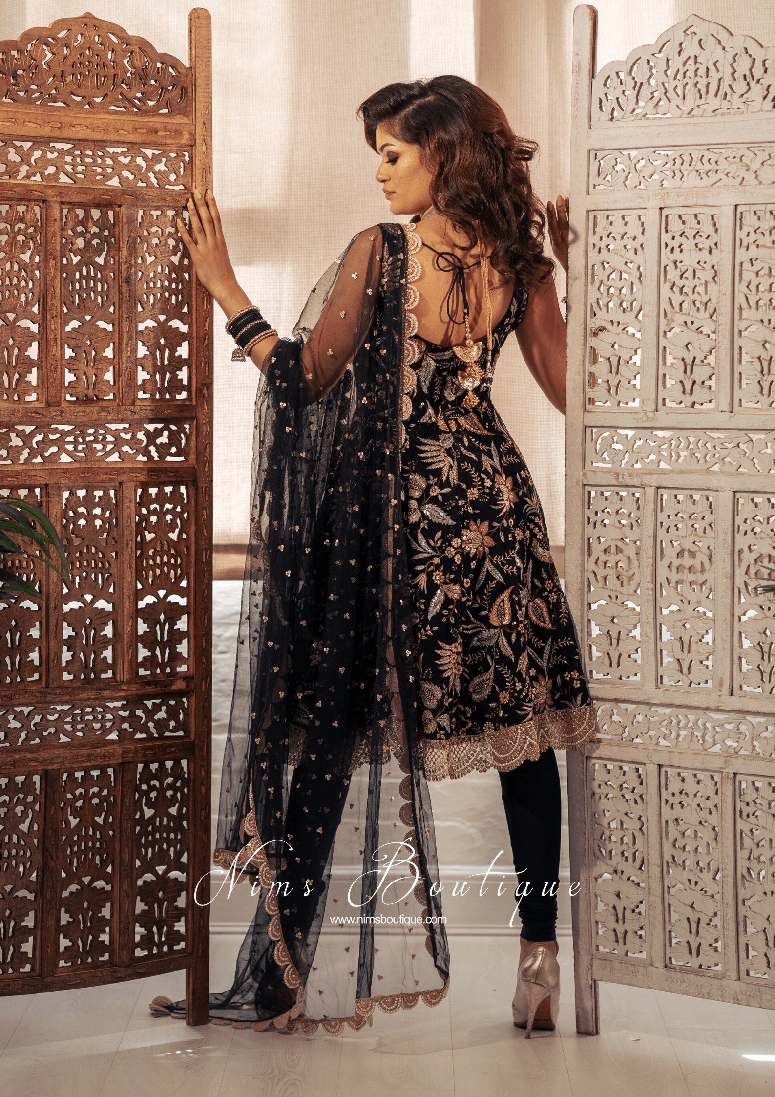 Nims Boutique Sarika Luxury Black Anarkali Suit with Pajami sizes 4-14