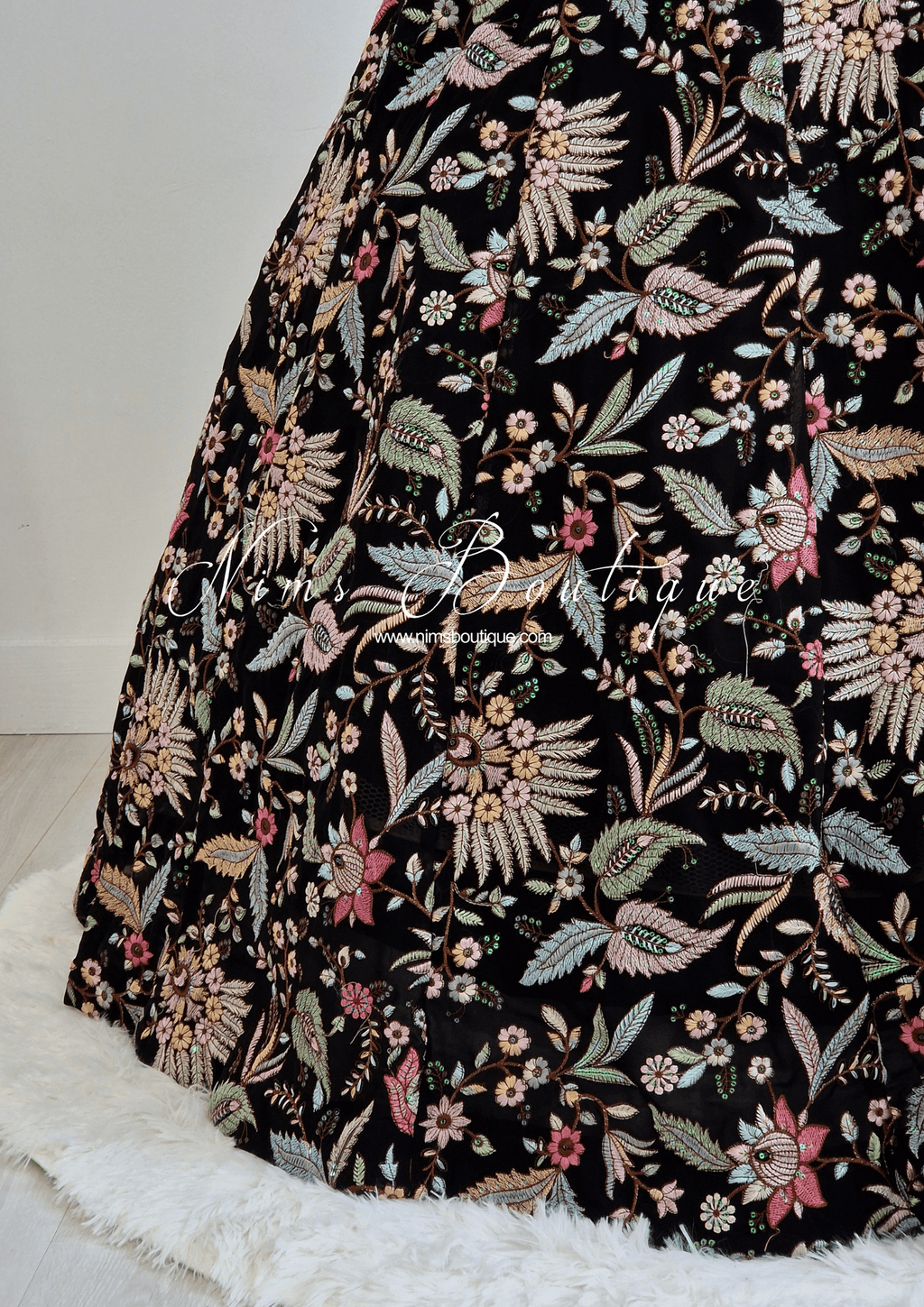 Nims Boutique Sarika Black Multicolour Embellished Luxury Skirt sizes 4-22
