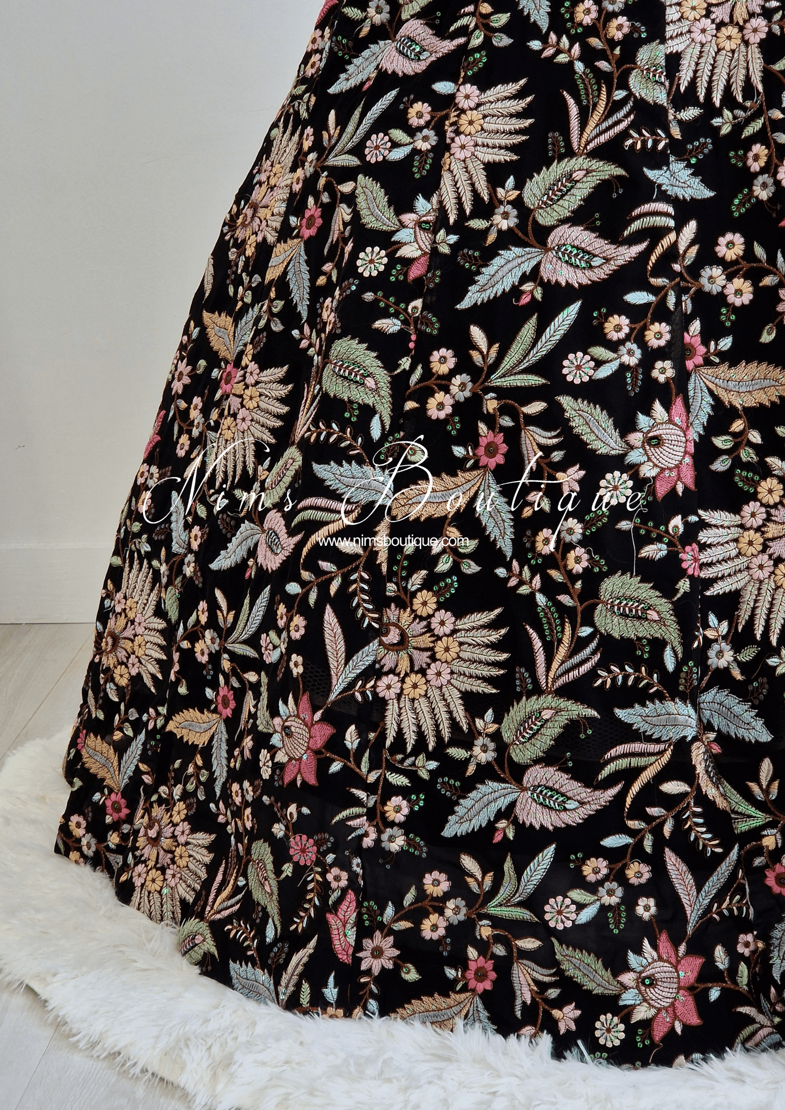 Nims Boutique Sarika Black Multicolour Embellished Luxury Skirt sizes 4-22