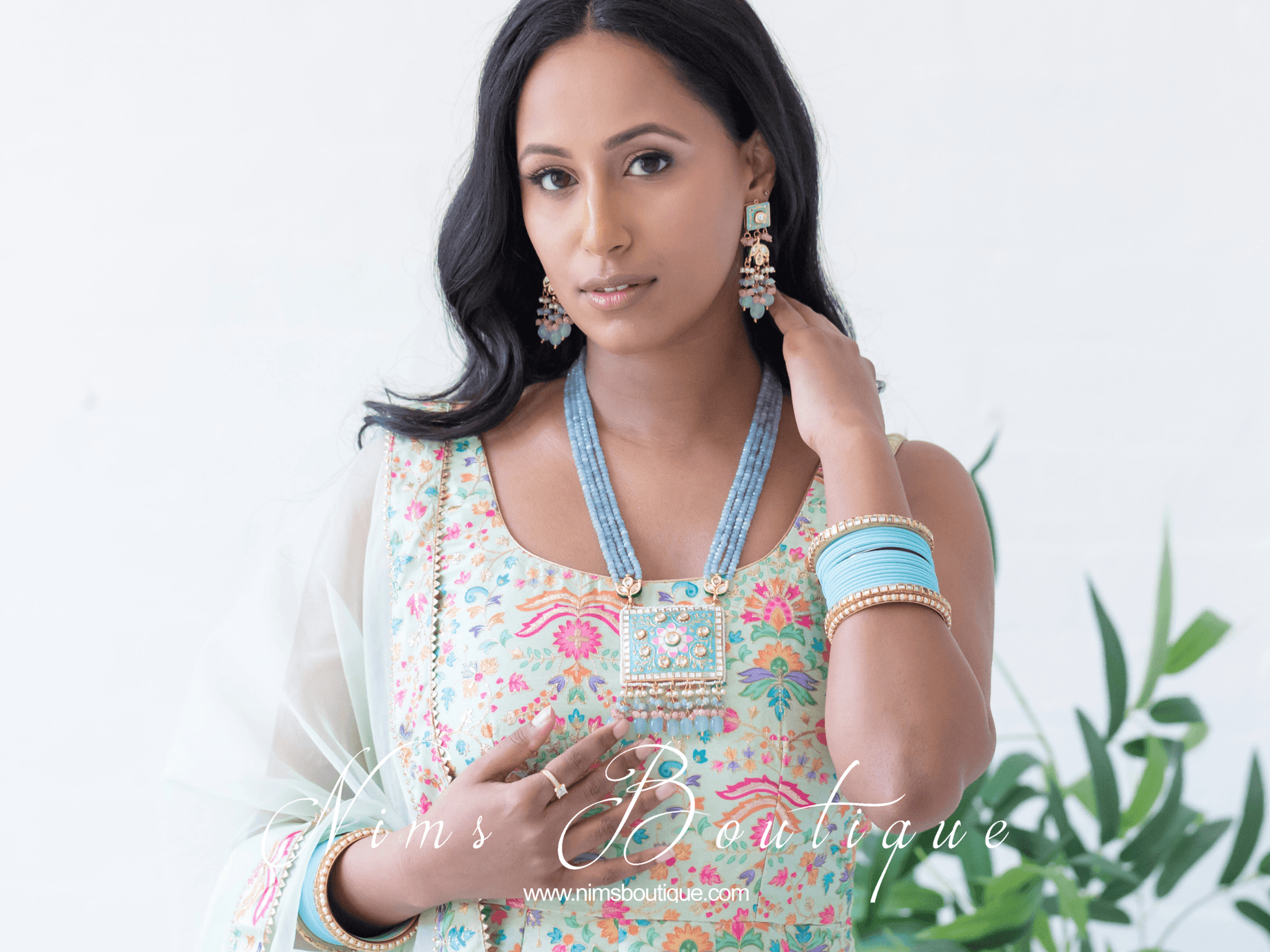 Nims Boutique Light Blue & Kundan Set of Bangles LBN