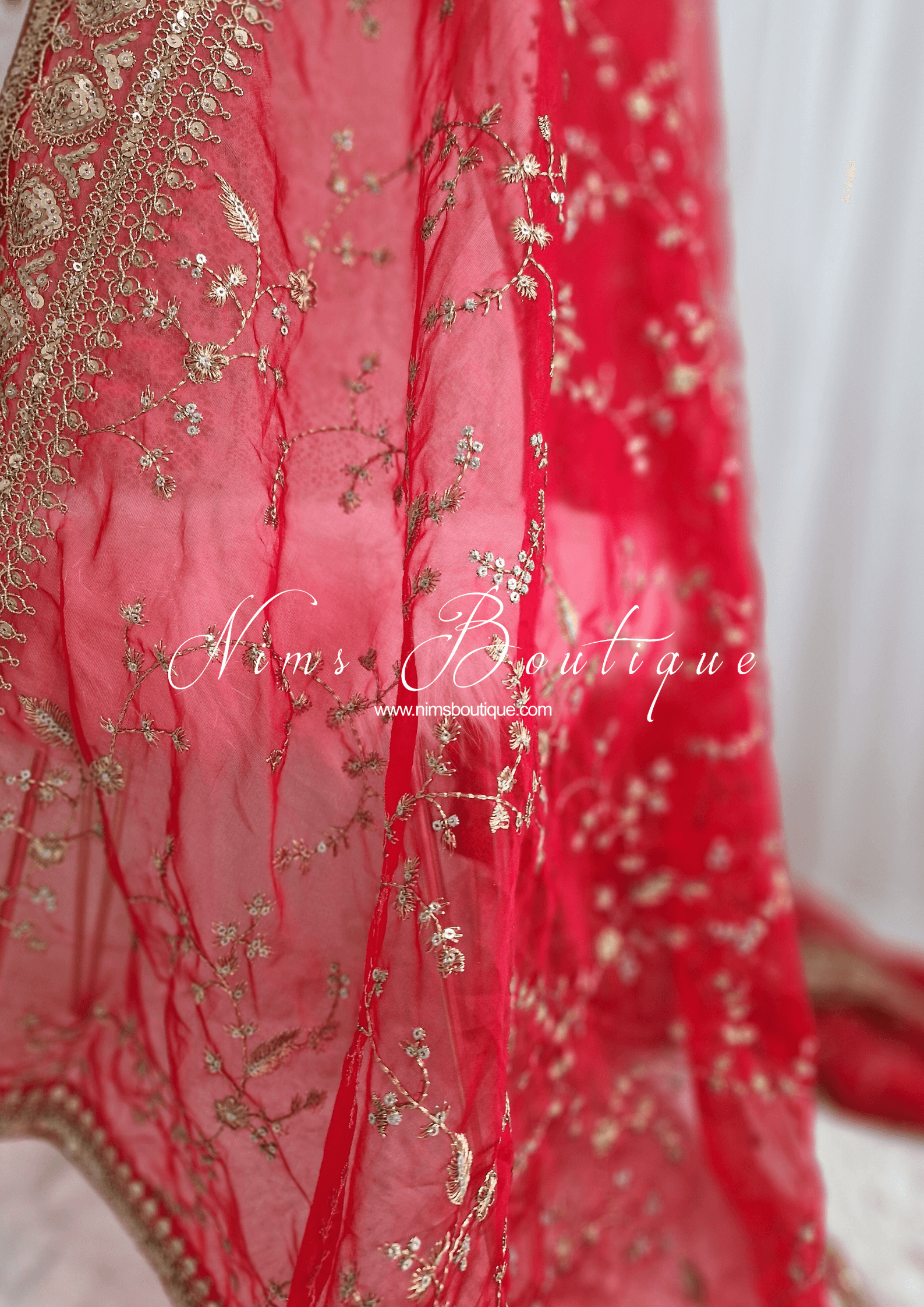 Nims Boutique Mahi Luxury Red Organza Embroidered Dupatta/Chunni