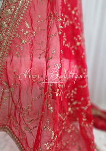 Mahi Luxury Red Organza Embroidered Dupatta/Chunni