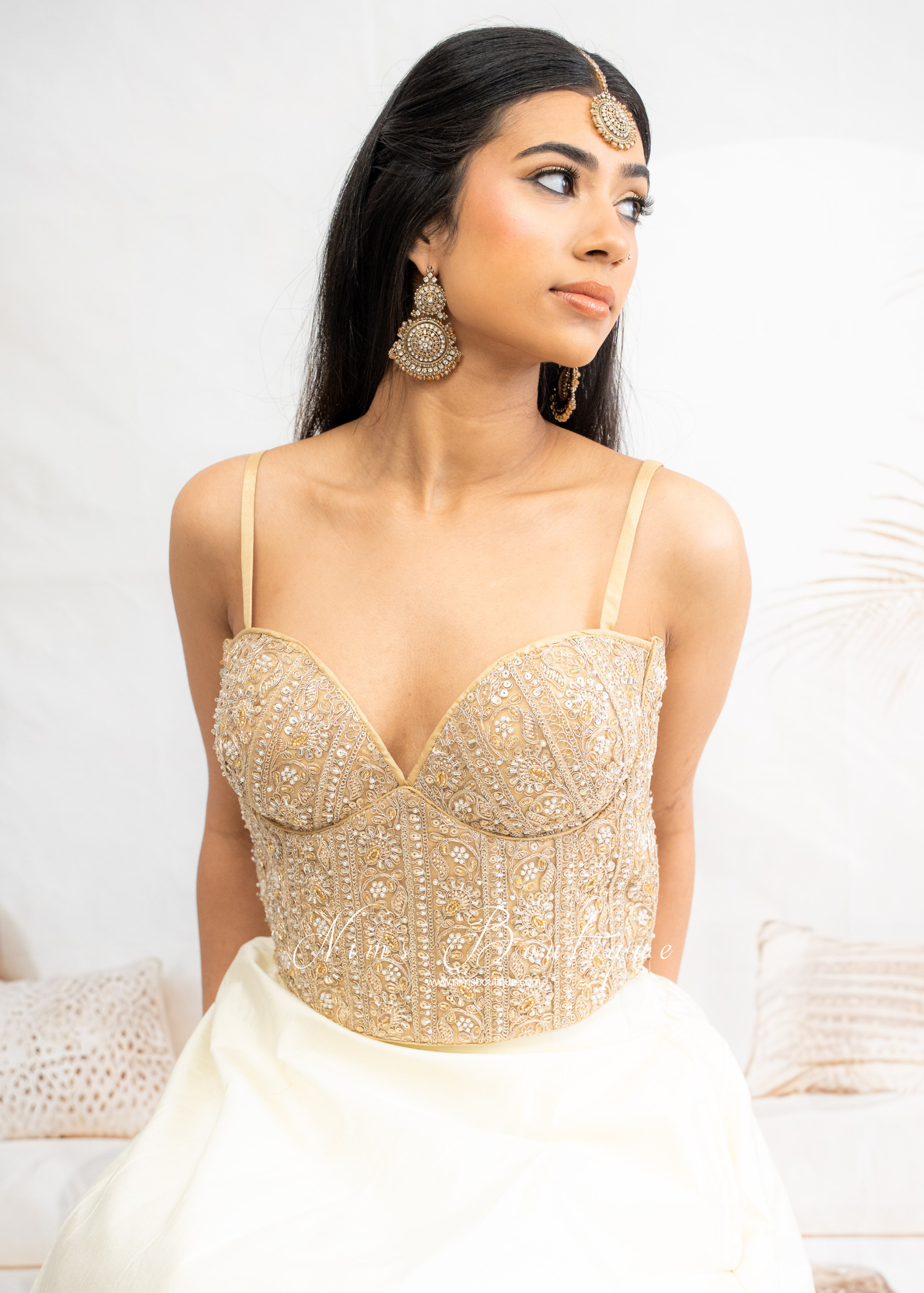 Maria Luxury Gold Embroidered Corset Blouse (one size)