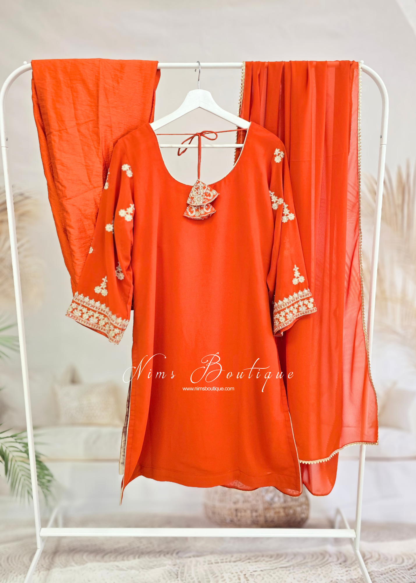 Orange Embroidered Trouser Suit (size 16)