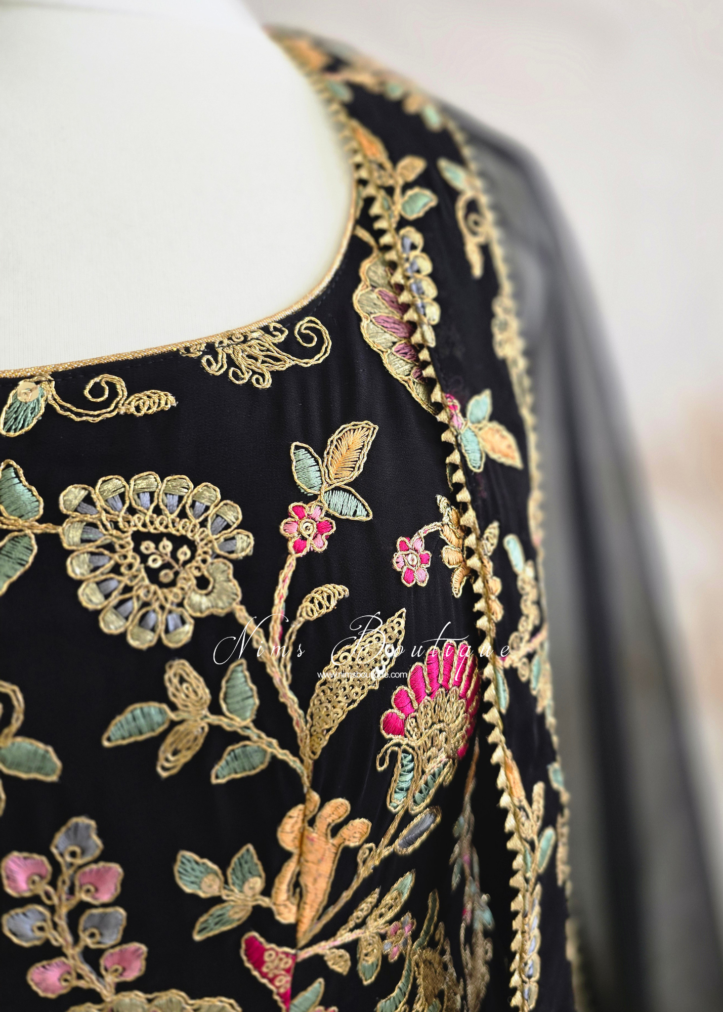 Amrita Luxury Black Multicolour Anarkali Suit with Pajami (size 4-16)