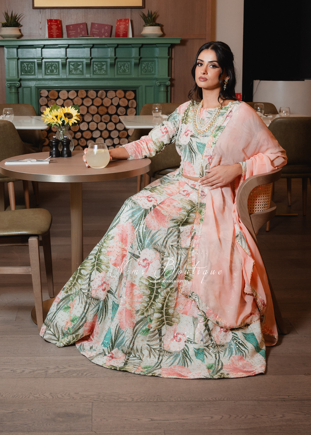 Isabella Ivory & Green Floral readymade skirt/lehnga (size 4-24)