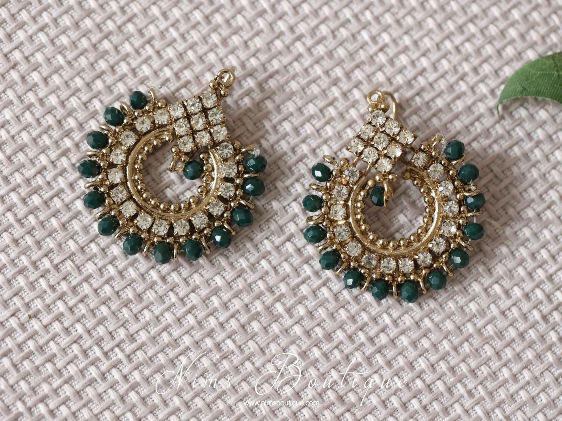 Nims Boutique Vidya Antique Royal Dark Green Earrings