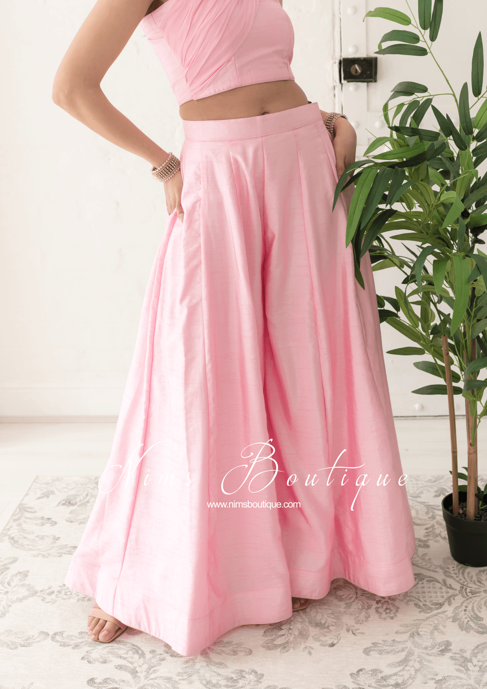 Nims Boutique Arya Baby Pink Flared Trousers sizes 4-16