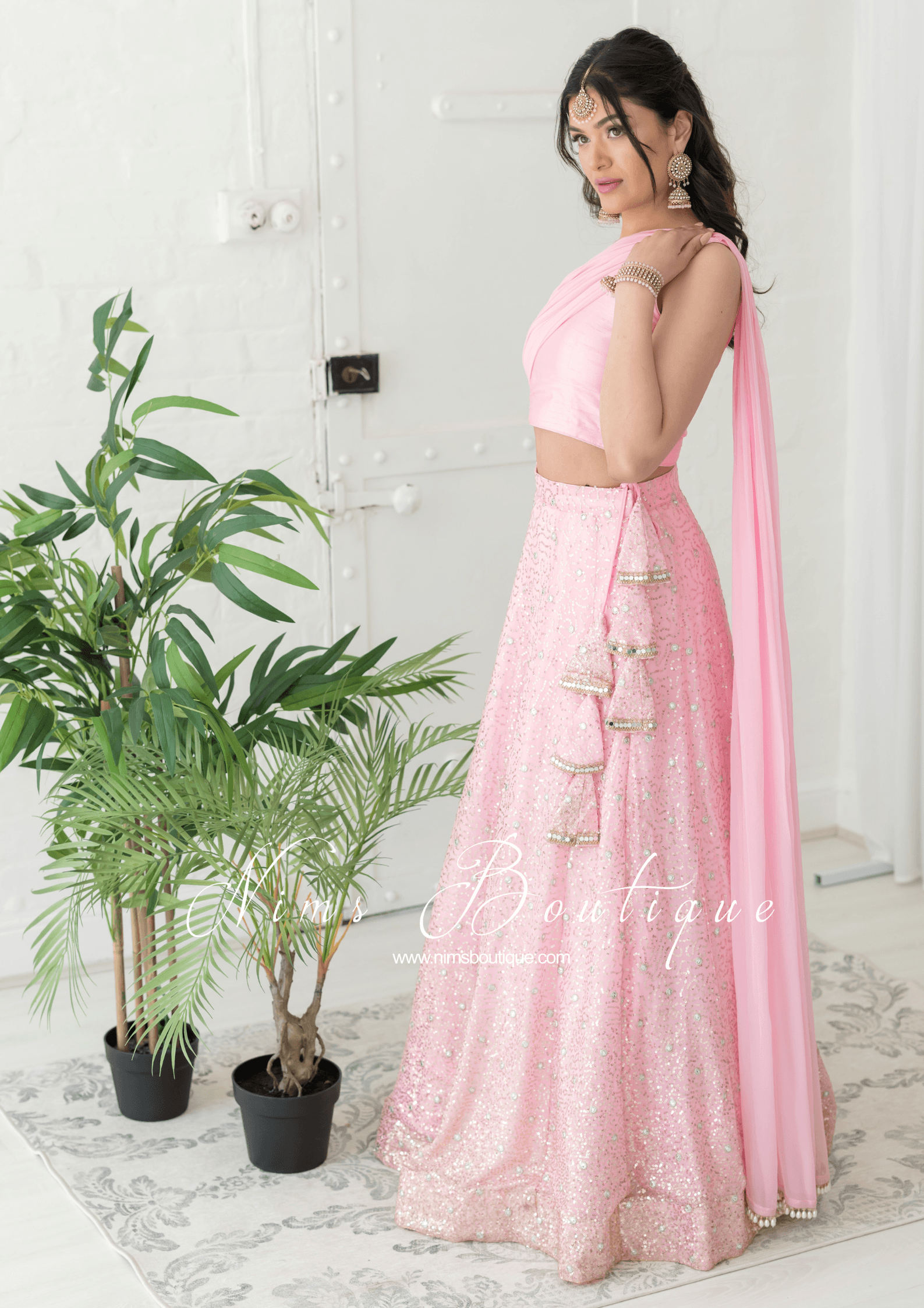 Nims Boutique Arya Baby Pink & Gold Sequin Luxury Skirt sizes 4-14