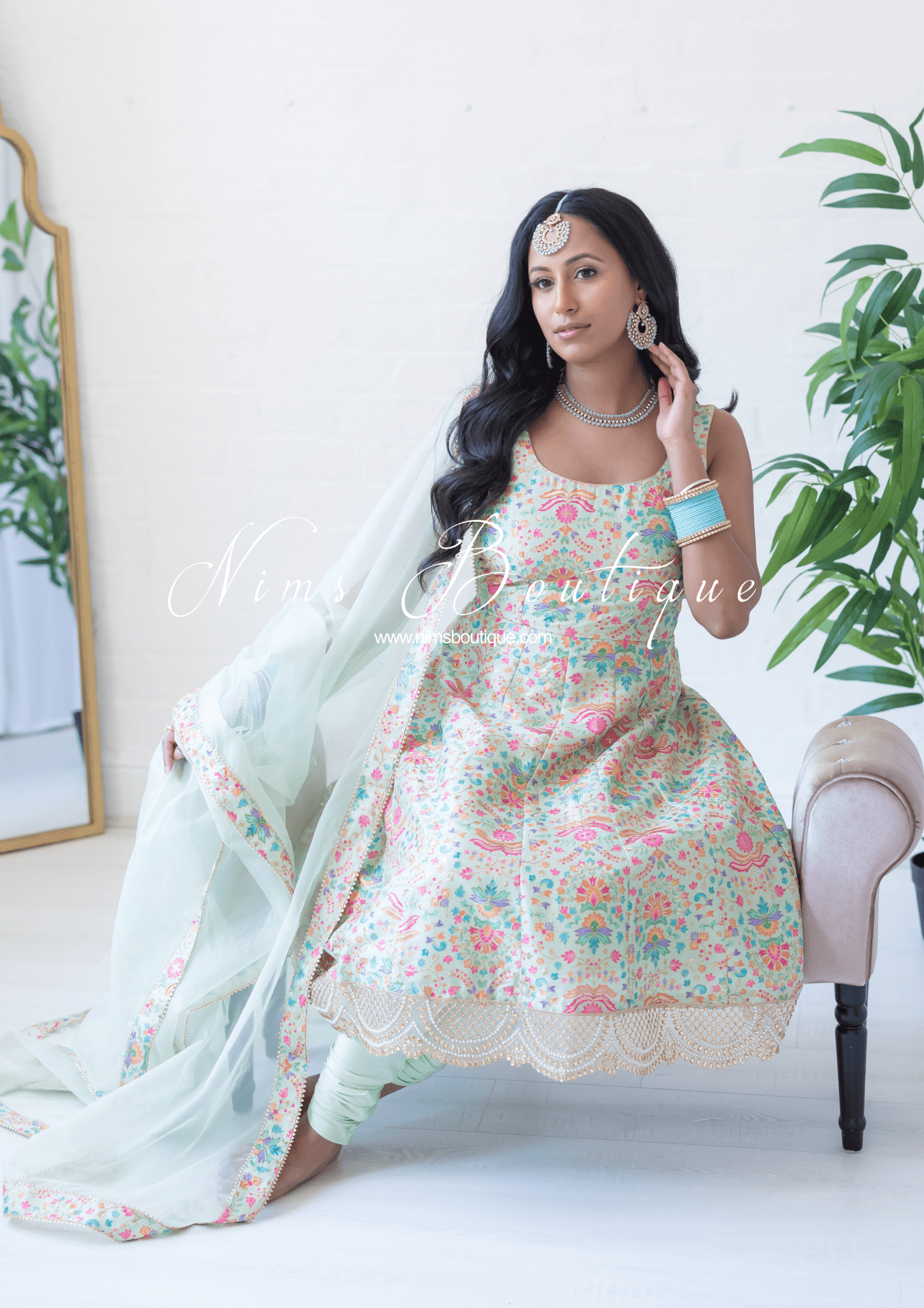 Nims Boutique Mia Mint Green & Multicolour Frock Pajami Suit sizes 4-22