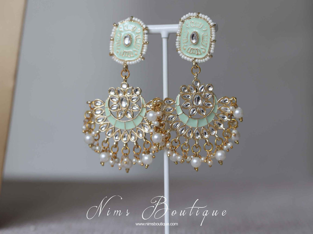 Nims Boutique Mishka Light Mint Green Blossom Meenakari Set