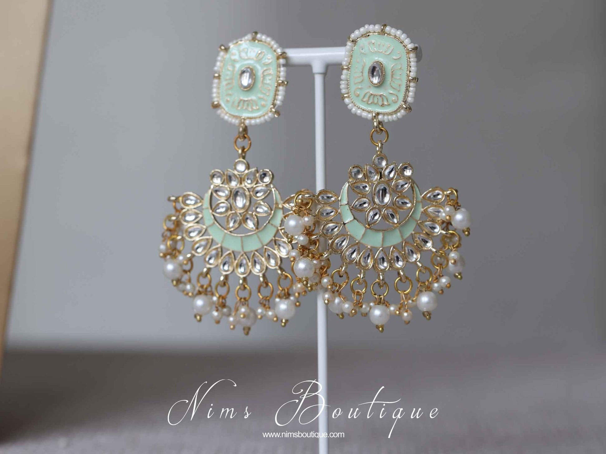 Nims Boutique Mishka Light Mint Green Blossom Meenakari Set