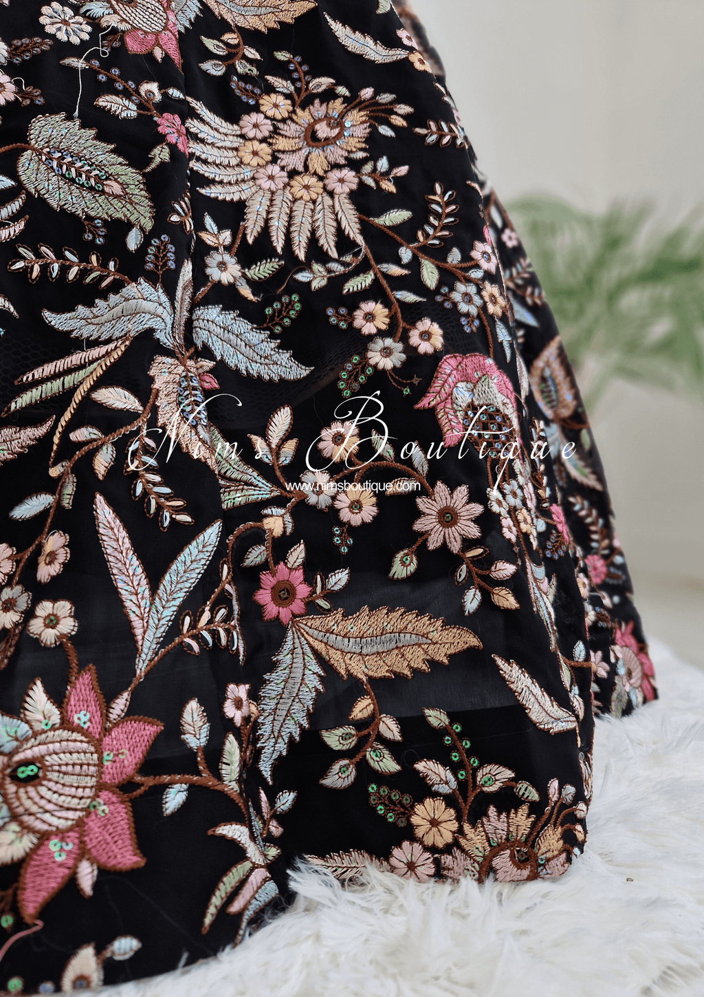 Nims Boutique Sarika Black Multicolour Embellished Luxury Skirt sizes 4-22
