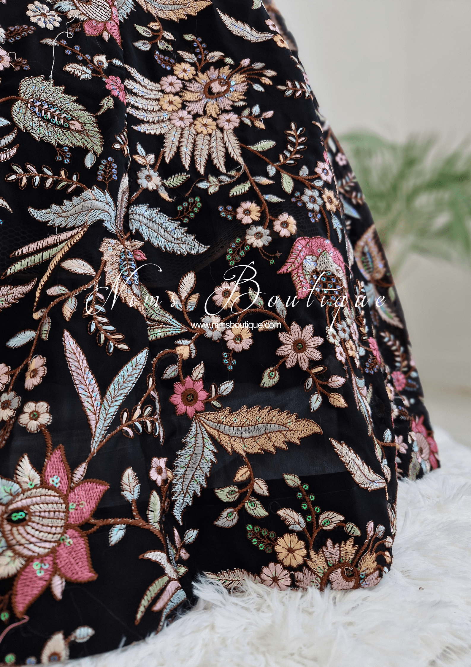 Nims Boutique Sarika Black Multicolour Embellished Luxury Skirt sizes 4-22