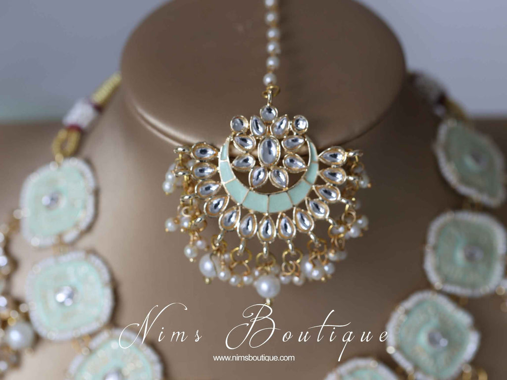Nims Boutique Mishka Light Mint Green Blossom Meenakari Set