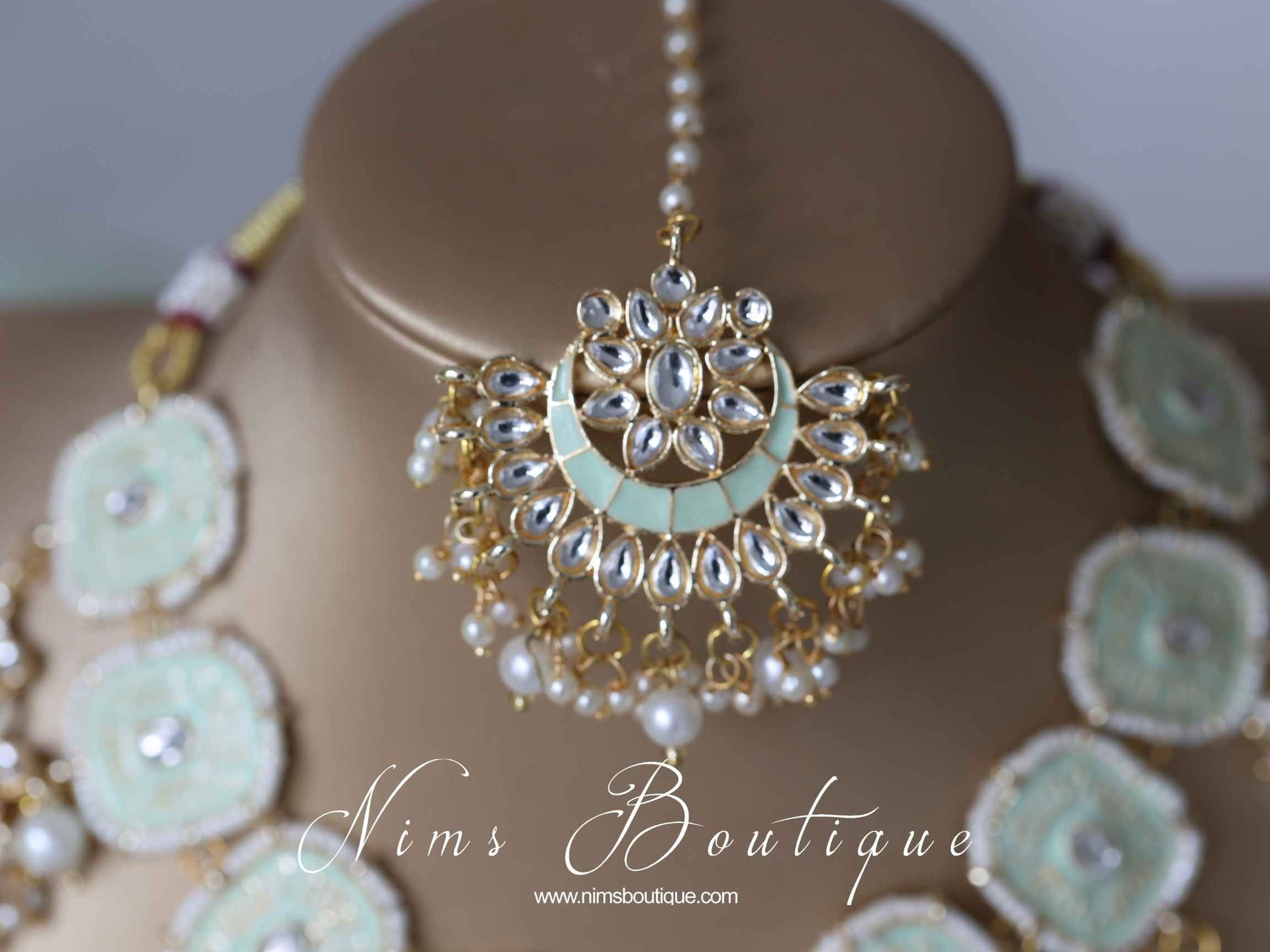 Nims Boutique Mishka Light Mint Green Blossom Meenakari Set