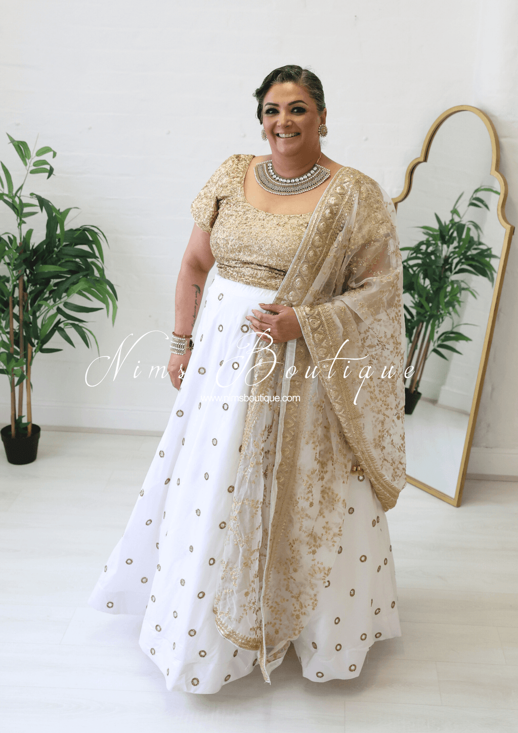 Nims Boutique Rani Luxury White Mirror readymade skirt/lehnga size 4-22