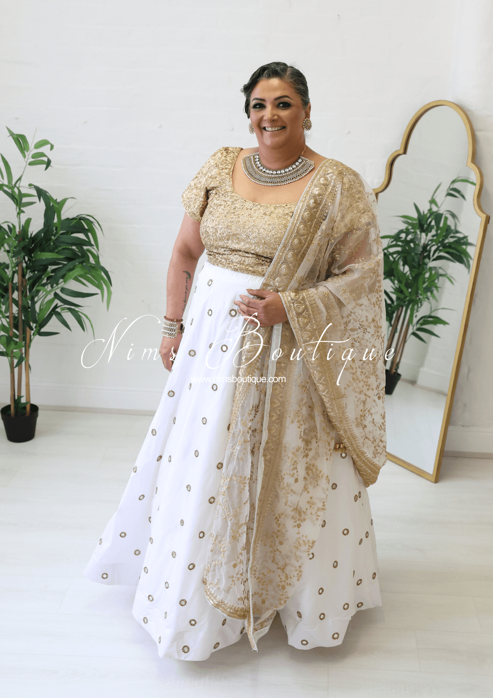 Nims Boutique Rani Luxury White Mirror readymade skirt/lehnga size 4-22