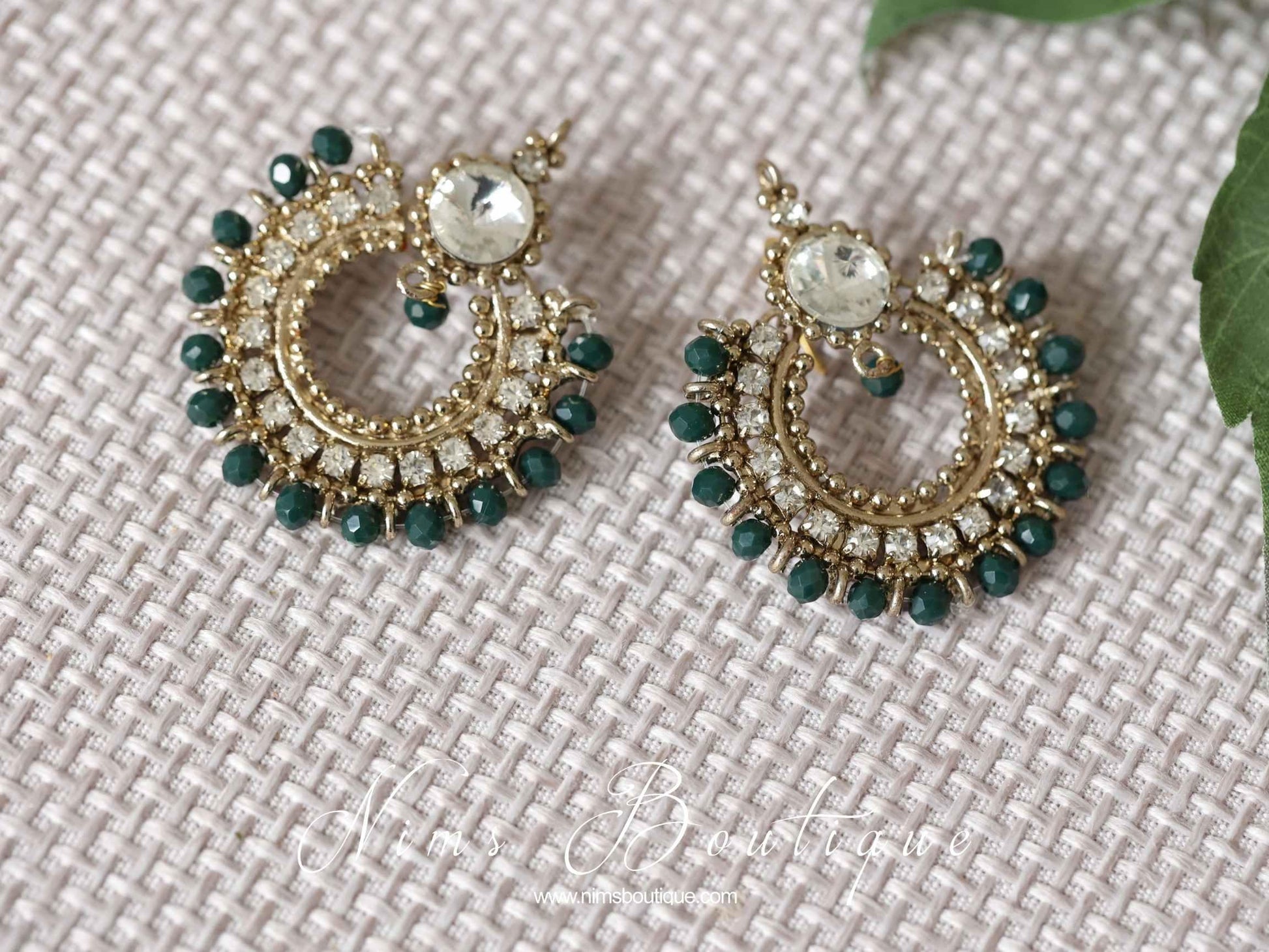 Nims Boutique Meghna Royal Dark Teal Green Earrings