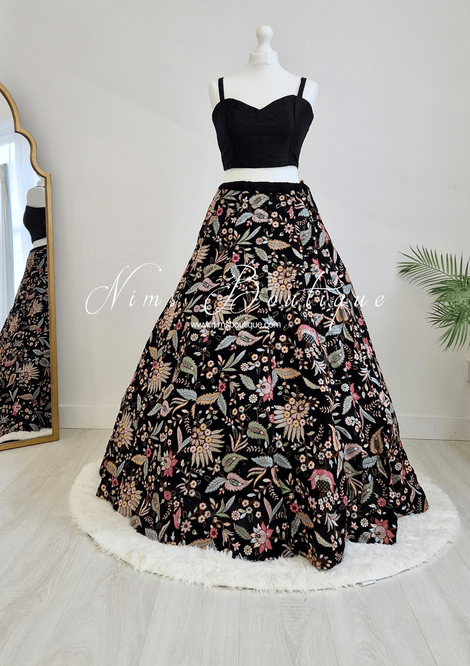 Nims Boutique Sarika Black Multicolour Embellished Luxury Skirt sizes 4-22