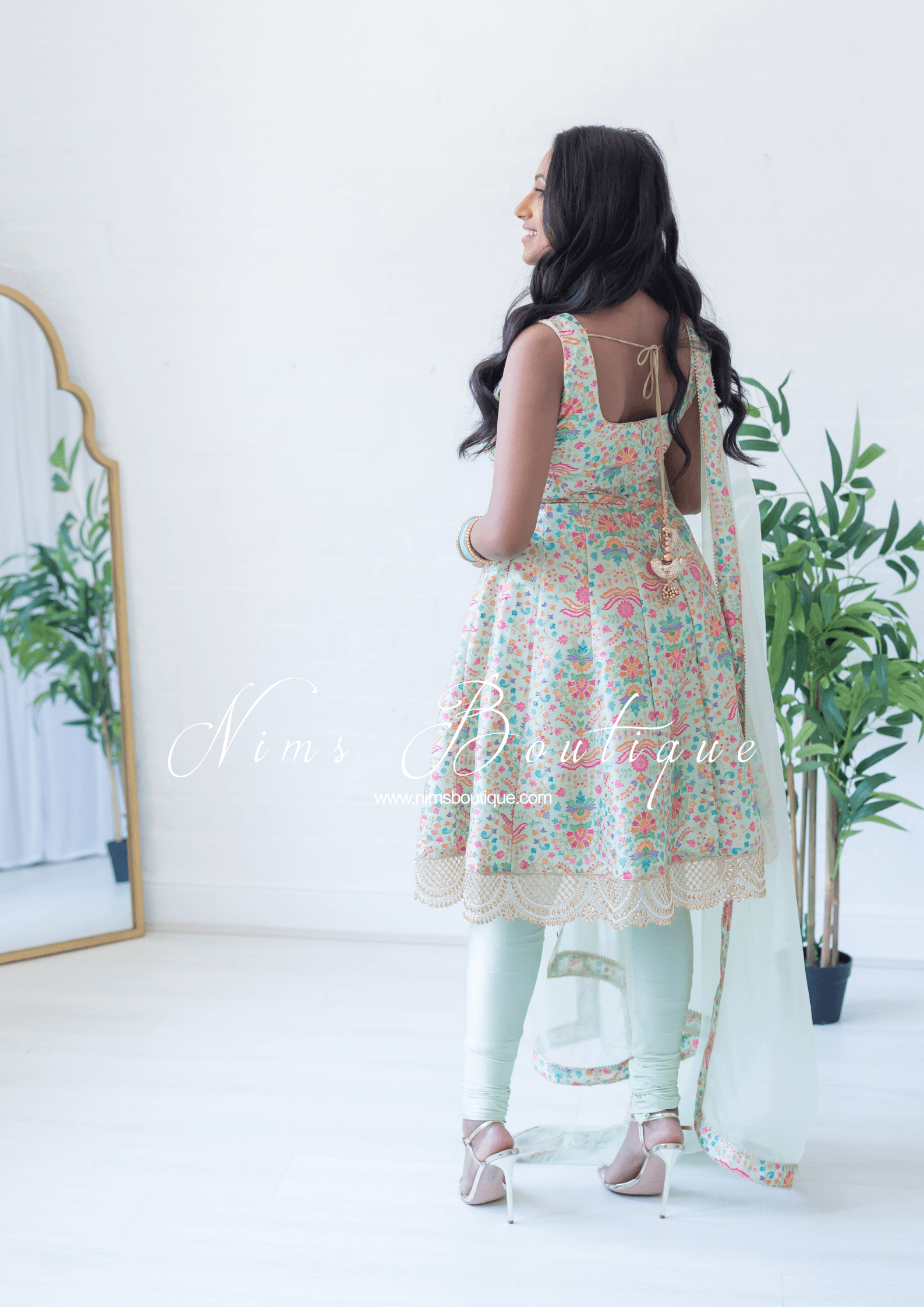 Nims Boutique Mia Mint Green & Multicolour Frock Pajami Suit sizes 4-22