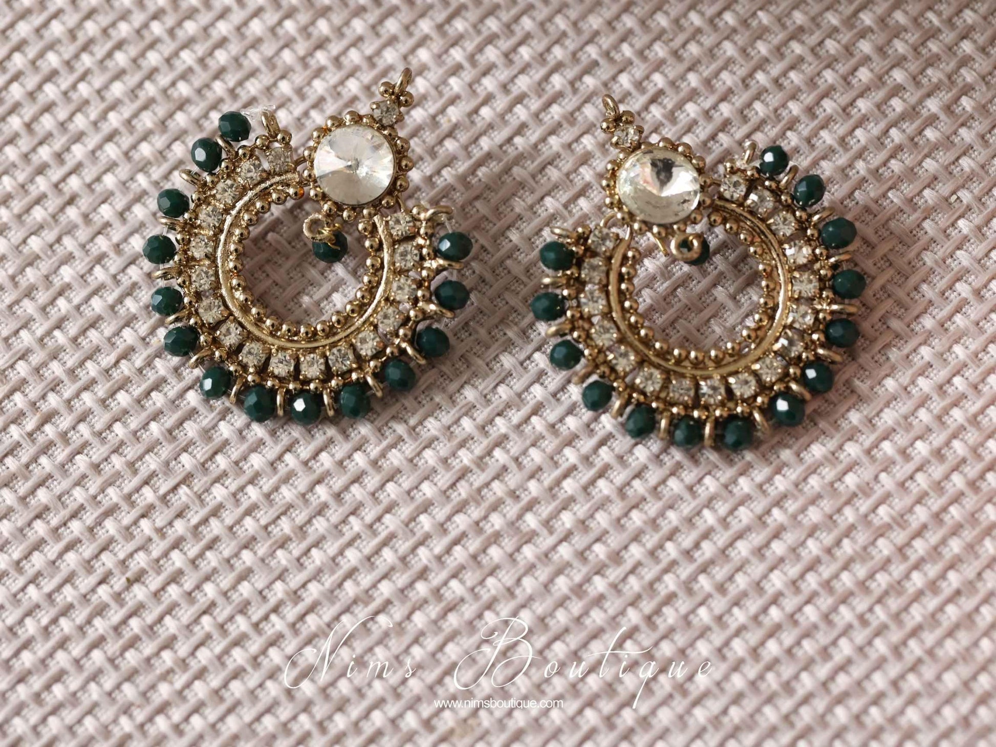 Nims Boutique Meghna Royal Dark Teal Green Earrings